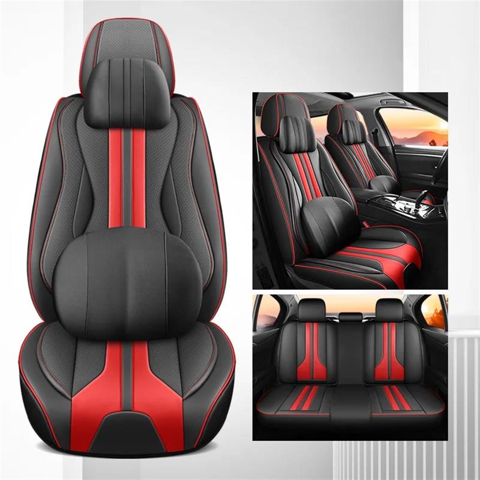 DZSLLOOI Pkw-Sitzbezug Universal Auto Sitzbezüge Vollen Satz Für Golf 4 5 6 7 8 Für A4 B8 A3 8P A7 4L Für X5 E70 E39 X3 Für Jetour Für X70 Auto-Sitzschoner(Black red A) von DZSLLOOI