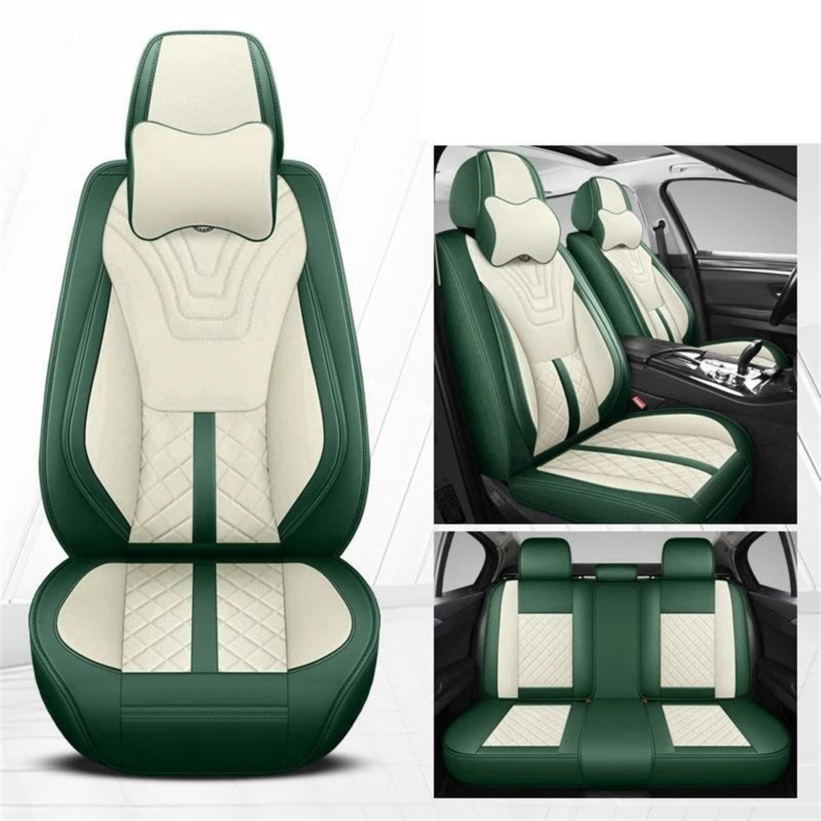 DZSLLOOI Pkw-Sitzbezug Vorne + Hinten Full Set Auto Sitzbezug Für Opel Für Antara Für Astra Für Corsa Für Corsa Für Insignia Für Meriva Auto-Sitzschoner(Green White A) von DZSLLOOI