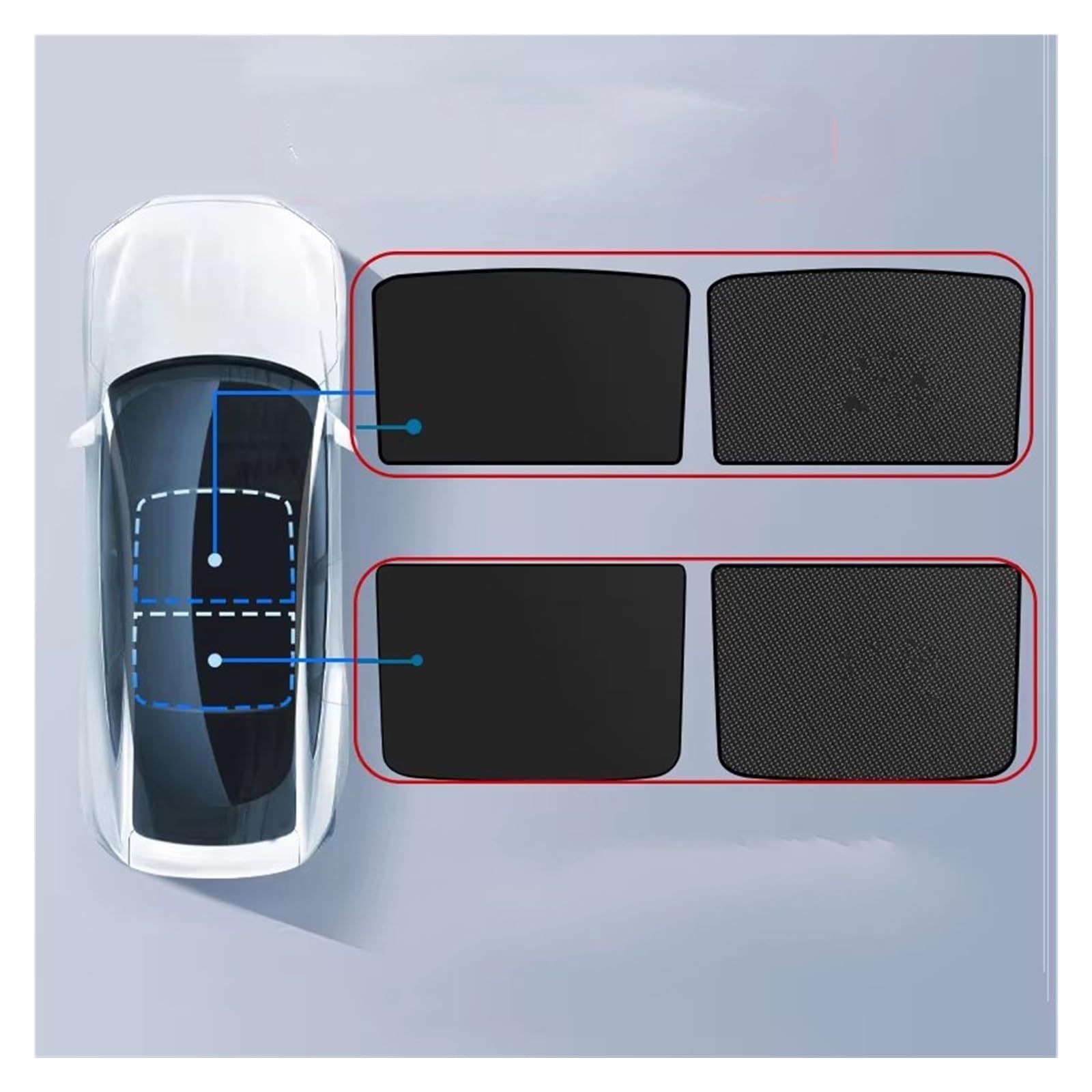 DZSLLOOI Sonnenschutz Für Tesla Für Modell 3 2021-2024 Highland EIS Tuch Schnalle Sonnenschirme Glas Dach Sonnenschirm Vorne Hinten Schiebedach Dachfenster Auto Sonnenblende(Schwarz) von DZSLLOOI