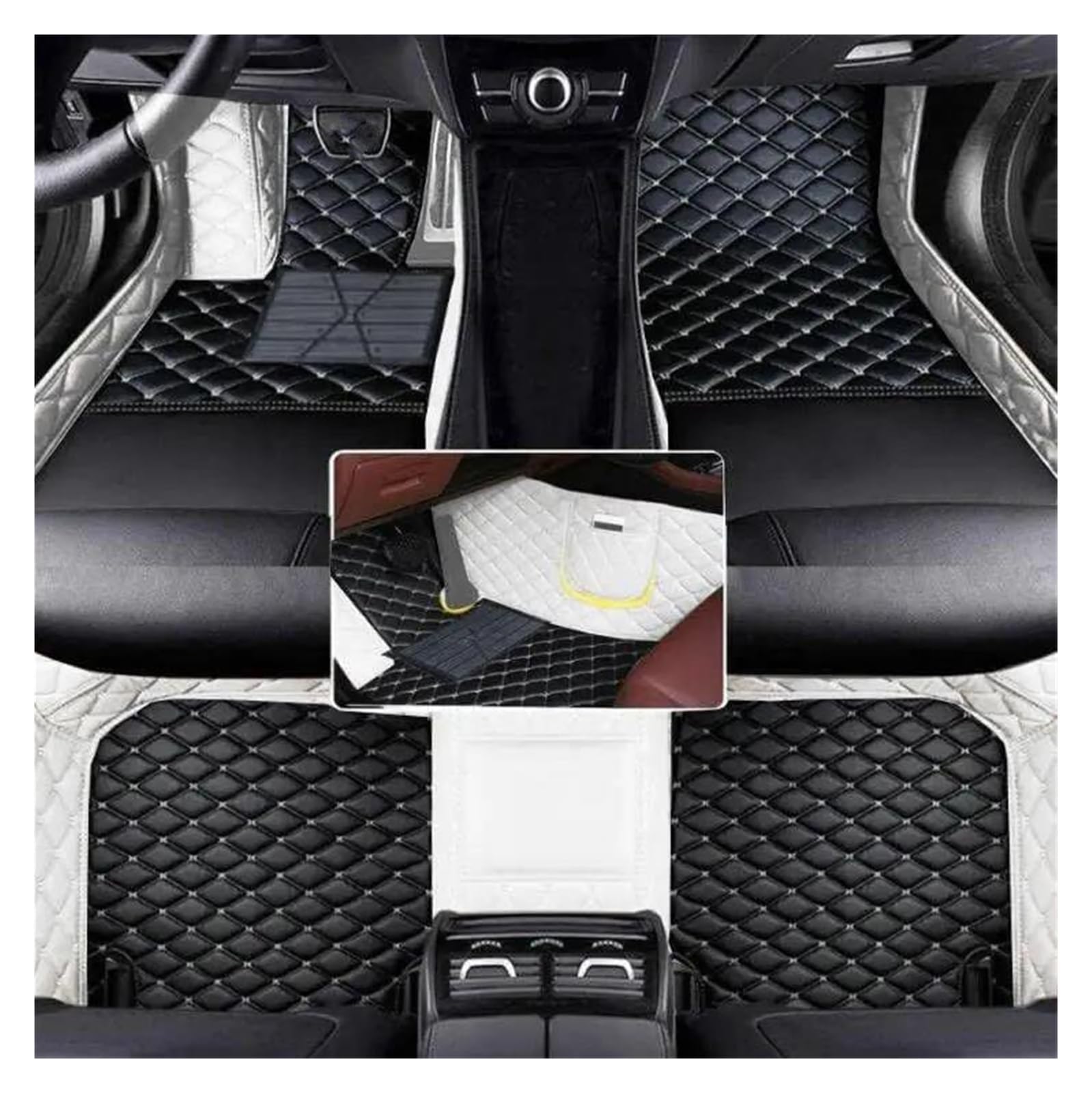 Fußmatten Maßgeschneiderte Kunstleder-Auto-Bodenmatte für E90 2006 2007 2008 2009 2010 2011 Innenausstattung Autofußmatten(White Black) von DZSLLOOI