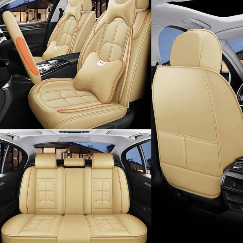 Pkw-Sitzbezug Vollständiger Satz Universal-Autositzbezüge Für Peugeot Für A6 4F Für Raize Auto Atmungsaktives Leder-Interieur Auto-Sitzschoner(Beige A) von DZSLLOOI