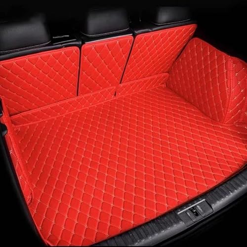 Auto Leder Kofferraummatten Auto Hinten Stamm Matten Auto Matte Für Kia EV6 CV 2022 2023 2024 Leder Stamm Lagerung Pad Auto Matten Set Teppich Schutzmatten(RED 3D) von DZSMACHENGSM