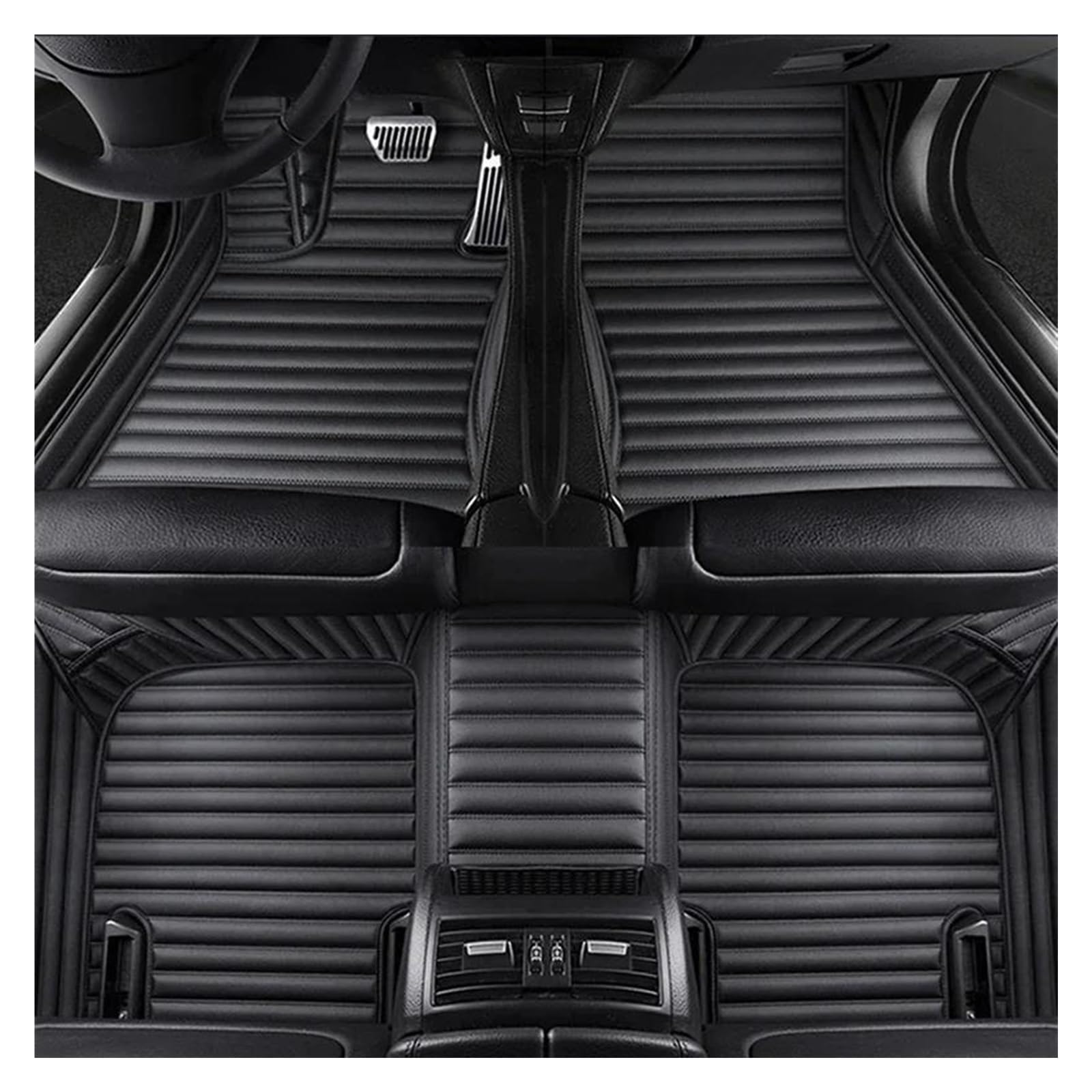 Auto Fußmatten 5 Sitze Custom Stripe Leder 5D Auto Fußmatten Für Hyundai Für Azera 2007-2010 Azera Innenausstattung Teppich Autofußmatten(All Black 5 Seats) von DZSQEGBX