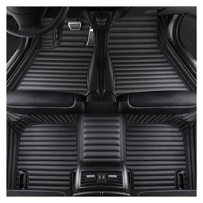 Auto Fußmatten 5 Sitze Custom Stripe Leder 5D Auto Fußmatten Für Hyundai Für Azera 2011-2017 Azera Innenausstattung Teppich Autofußmatten(All Black 5 Seats) von DZSQEGBX