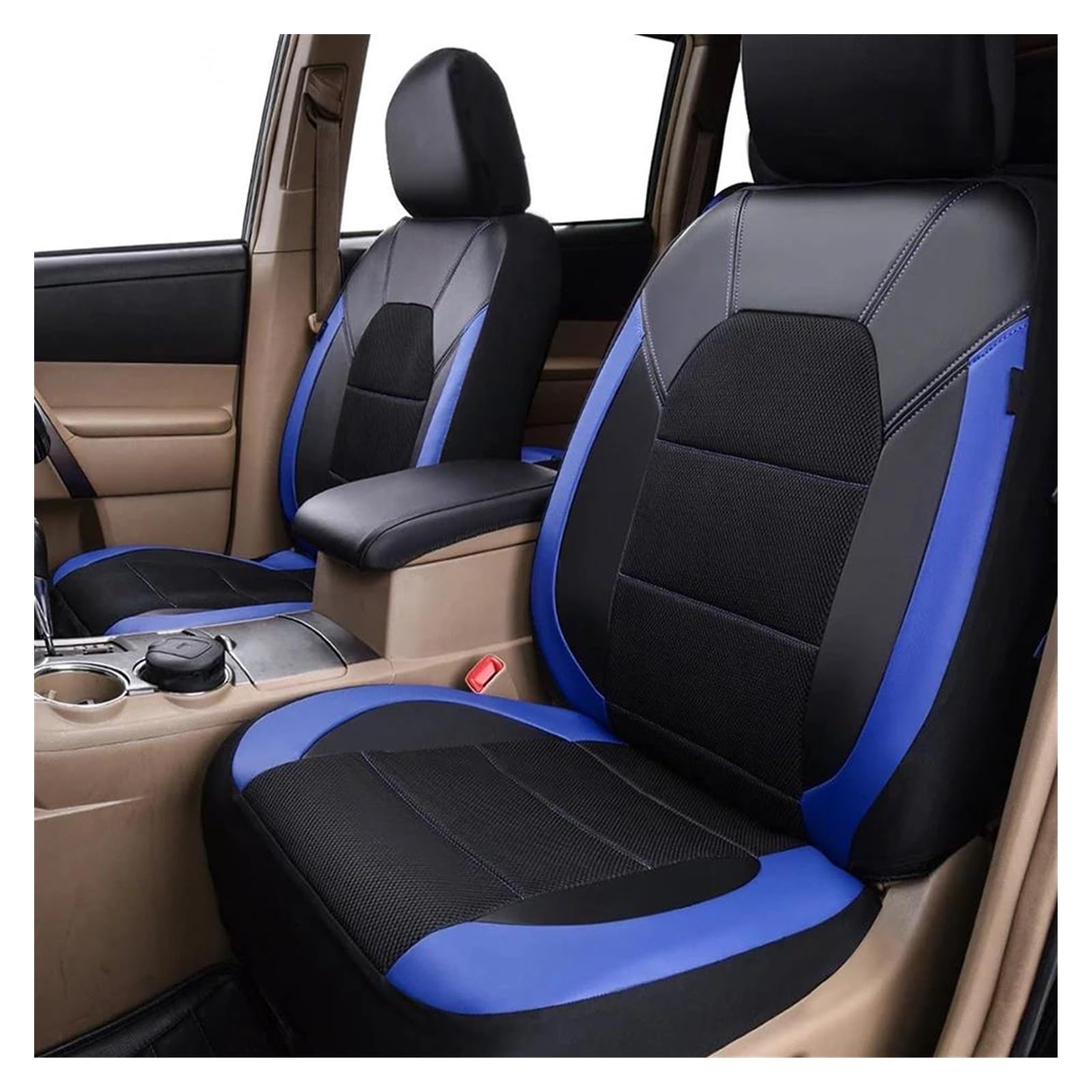 Autositzbezüge Autositzbezug Für Alle Modelle Für Civic Für Fit Für CRV XRV Für Accord Für Odyssey Für Jazz Für City Leder Atmungsaktiver Stoff Autozubehör Auto Sitzschoner(2 Black blue front) von DZSQEGBX