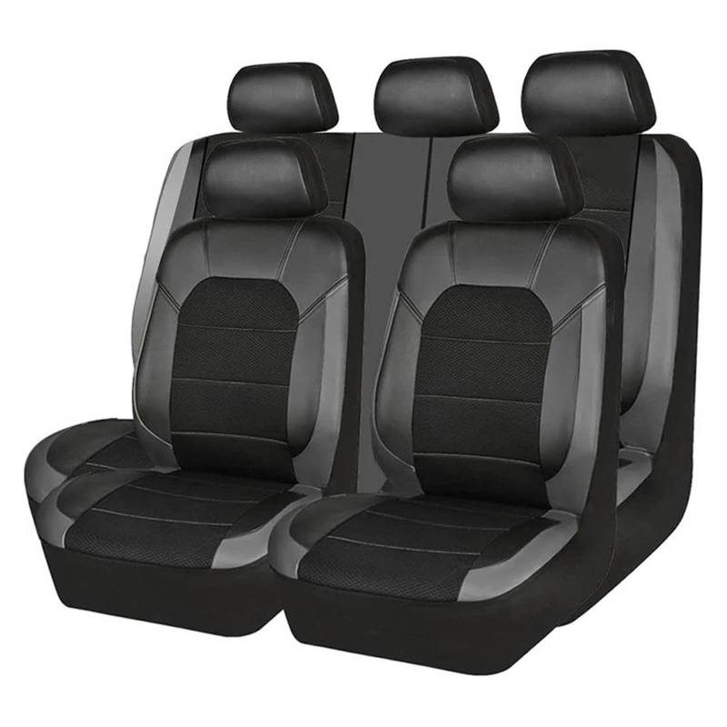 Autositzbezüge Autositzbezug Für Alle Modelle Für Civic Für Fit Für CRV XRV Für Accord Für Odyssey Für Jazz Für City Leder Atmungsaktiver Stoff Autozubehör Auto Sitzschoner(5 seats Black grey) von DZSQEGBX