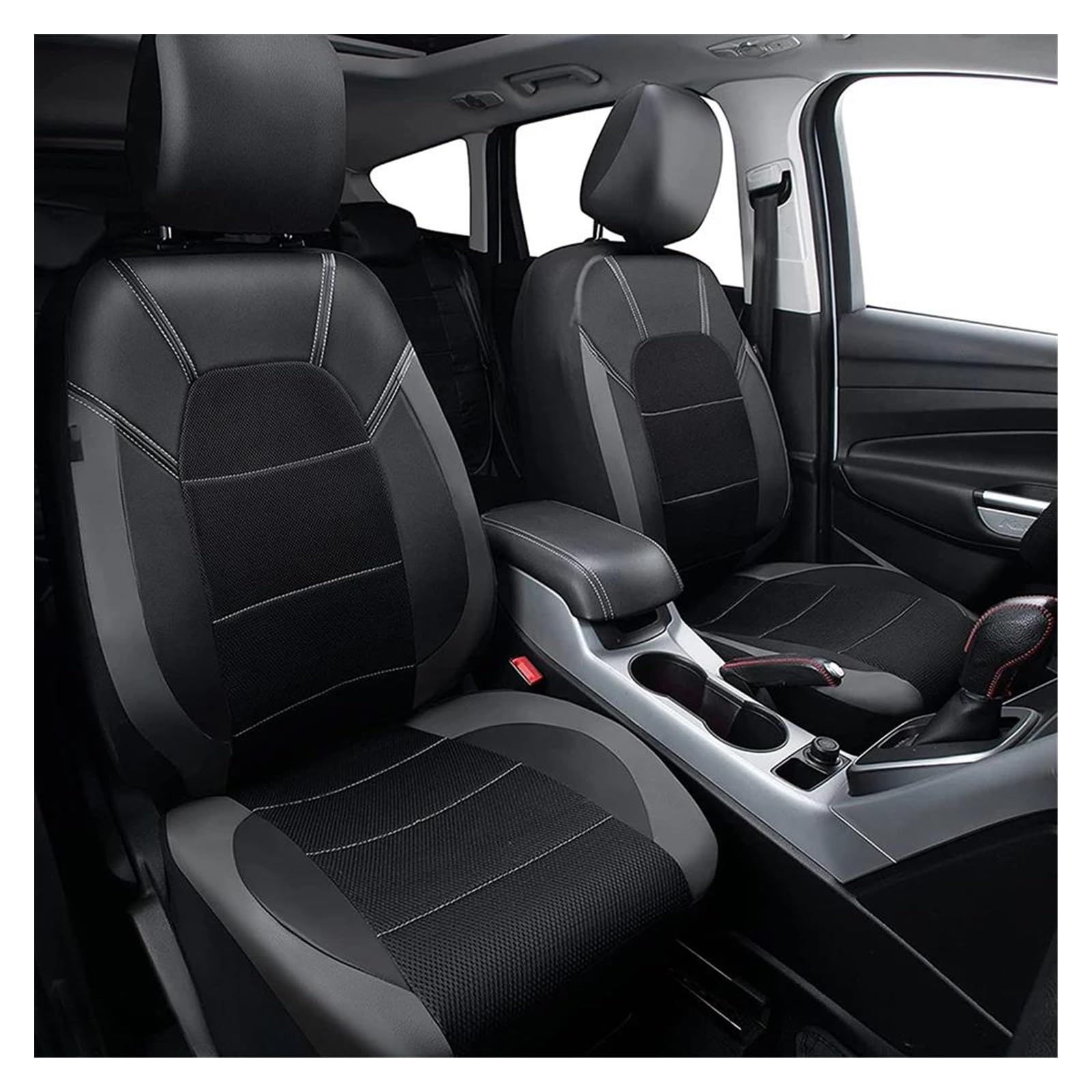 Autositzbezüge Für Chevy Alle Modelle Für Cruze Für Captiva Für Sonic Für Sail Für Spark Für Aveo Für Blazer Für Epica Leder Atmungsaktiver Stoff Autositzbezug Auto Sitzschoner(2 Black grey front) von DZSQEGBX