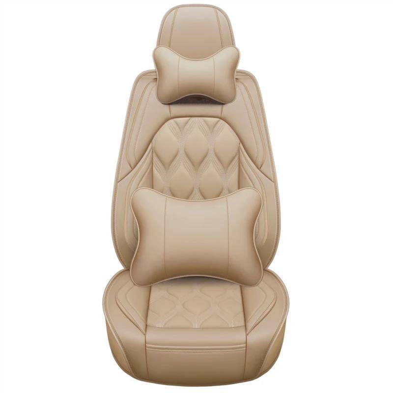 DZSQEGBX Autositzbezüge 5 Sitze Leder Auto Sitzbezug Für Alle Medels Für A6L R8 Q3 Q5 Q7 S4 RS TT Für Quattro A7 A8 A3 A4 A5 Auto Zubehör Auto Sitzschoner(Beige Pillow) von DZSQEGBX