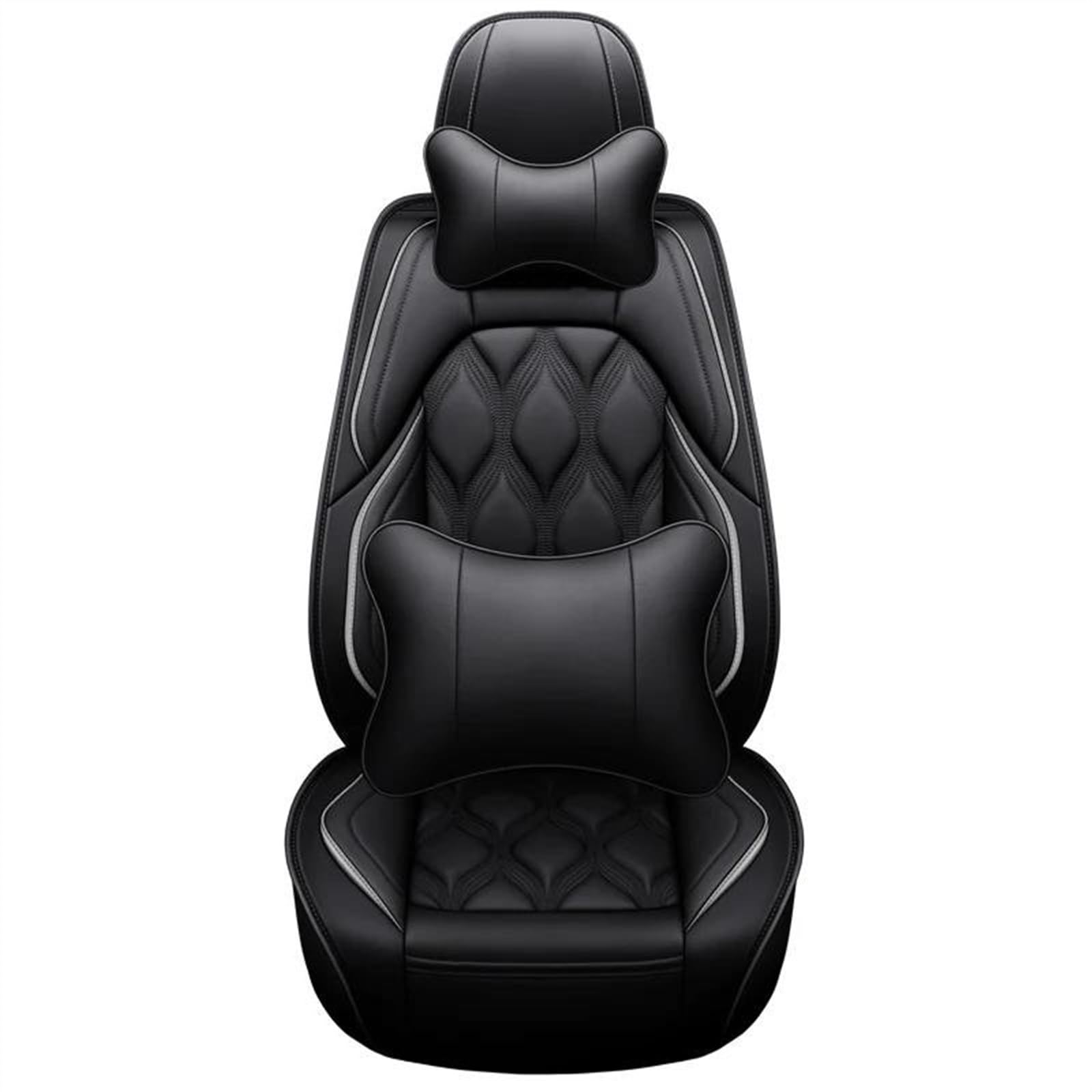 DZSQEGBX Autositzbezüge 5 Sitze Leder Auto Sitzbezug Für Alle Medels Für A6L R8 Q3 Q5 Q7 S4 RS TT Für Quattro A7 A8 A3 A4 A5 Auto Zubehör Auto Sitzschoner(Black Grey Pillow) von DZSQEGBX