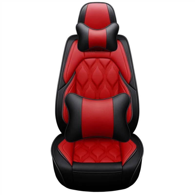 DZSQEGBX Autositzbezüge 5 Sitze Leder Auto Sitzbezug Für Alle Medels Für A6L R8 Q3 Q5 Q7 S4 RS TT Für Quattro A7 A8 A3 A4 A5 Auto Zubehör Auto Sitzschoner(Black red Pillow) von DZSQEGBX