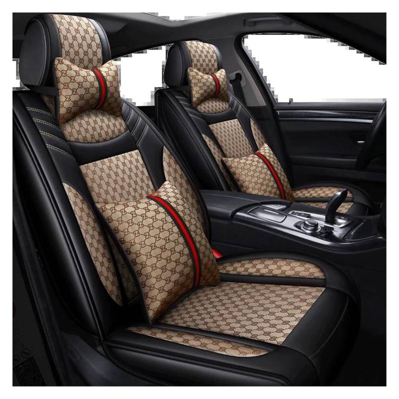 DZSQEGBX Autositzbezüge 5 Sitze Leder Autositzbezug Autozubehör Für Suzuki Alle Modelle Für Vitara Für Jimny Für Swift SX4 2007 2010 2011 Auto-Styling Auto Sitzschoner(Black Beige Pillow) von DZSQEGBX