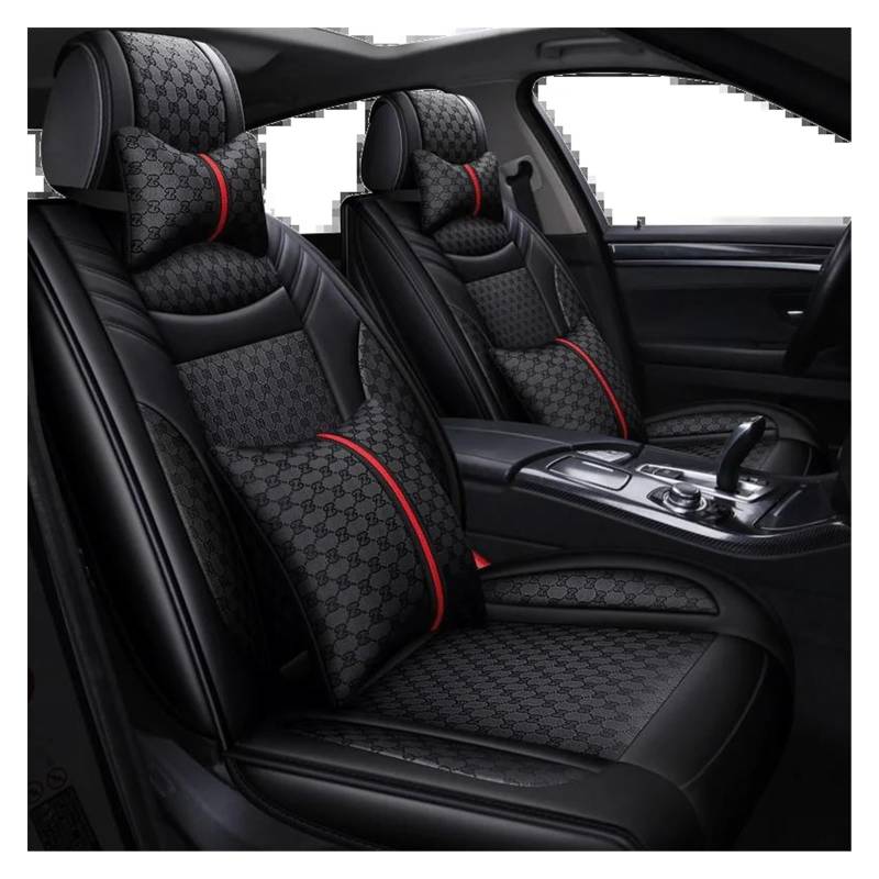 DZSQEGBX Autositzbezüge 5 Sitze Leder Autositzbezug Autozubehör Für Suzuki Alle Modelle Für Vitara Für Jimny Für Swift SX4 2007 2010 2011 Auto-Styling Auto Sitzschoner(Black Pillow) von DZSQEGBX