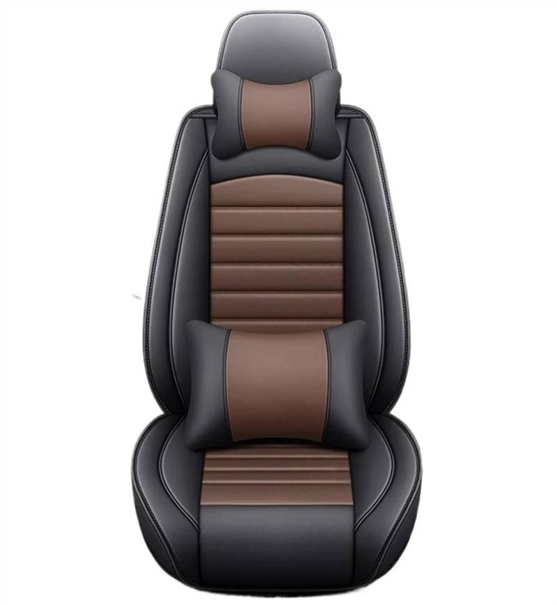 DZSQEGBX Autositzbezüge 5 Sitze Leder Autositzbezug Für VW Alle Modelle Für Polo Für Golf 7 Für Tiguan Für Touran Für Jetta CC Car-Styling Auto Sitzschoner(Black Coffee Pillow) von DZSQEGBX