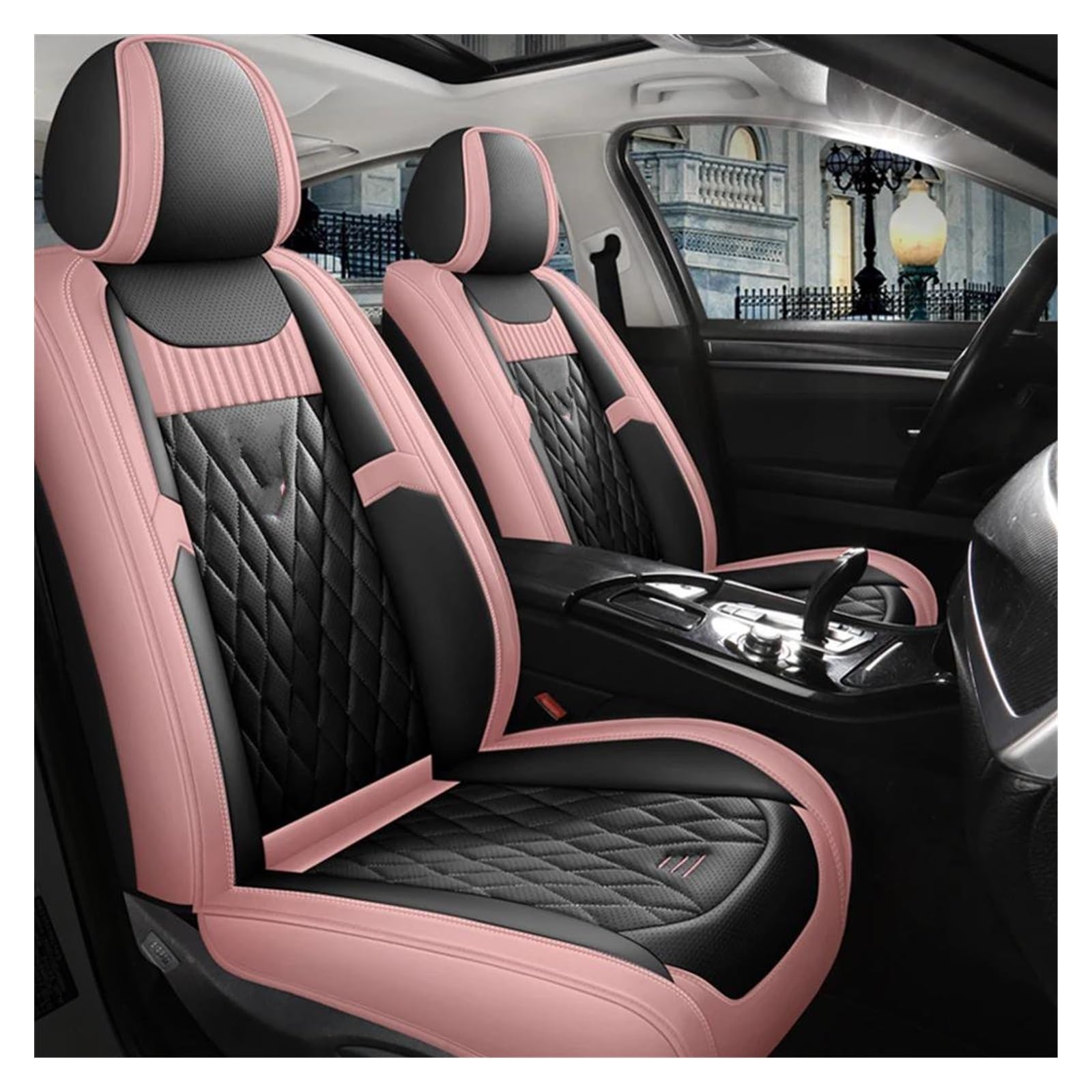 DZSQEGBX Autositzbezüge Autositzbezüge Aus Leder Für Hyundai Für Accent Für Santa Für Creta Für Tucson 2019 Autositzschutz Auto Sitzschoner(Black Pink) von DZSQEGBX