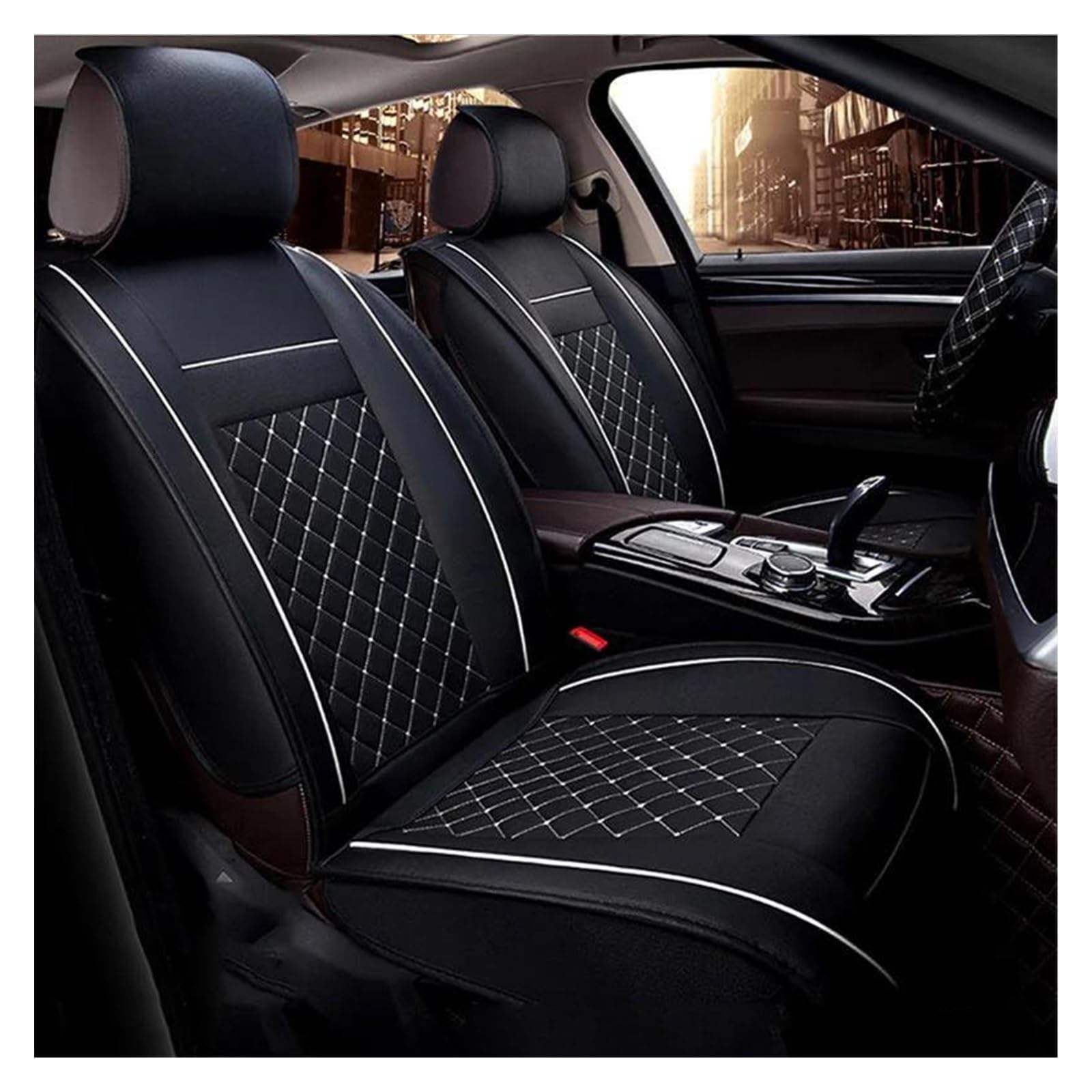 DZSQEGBX Autositzbezüge Autositzbezüge Für Autos Sesselbezüge Für Ford Zubehör Auto-Styling Nur Zwei Vorderleder Auto Sitzschoner(Black White no Pillow) von DZSQEGBX