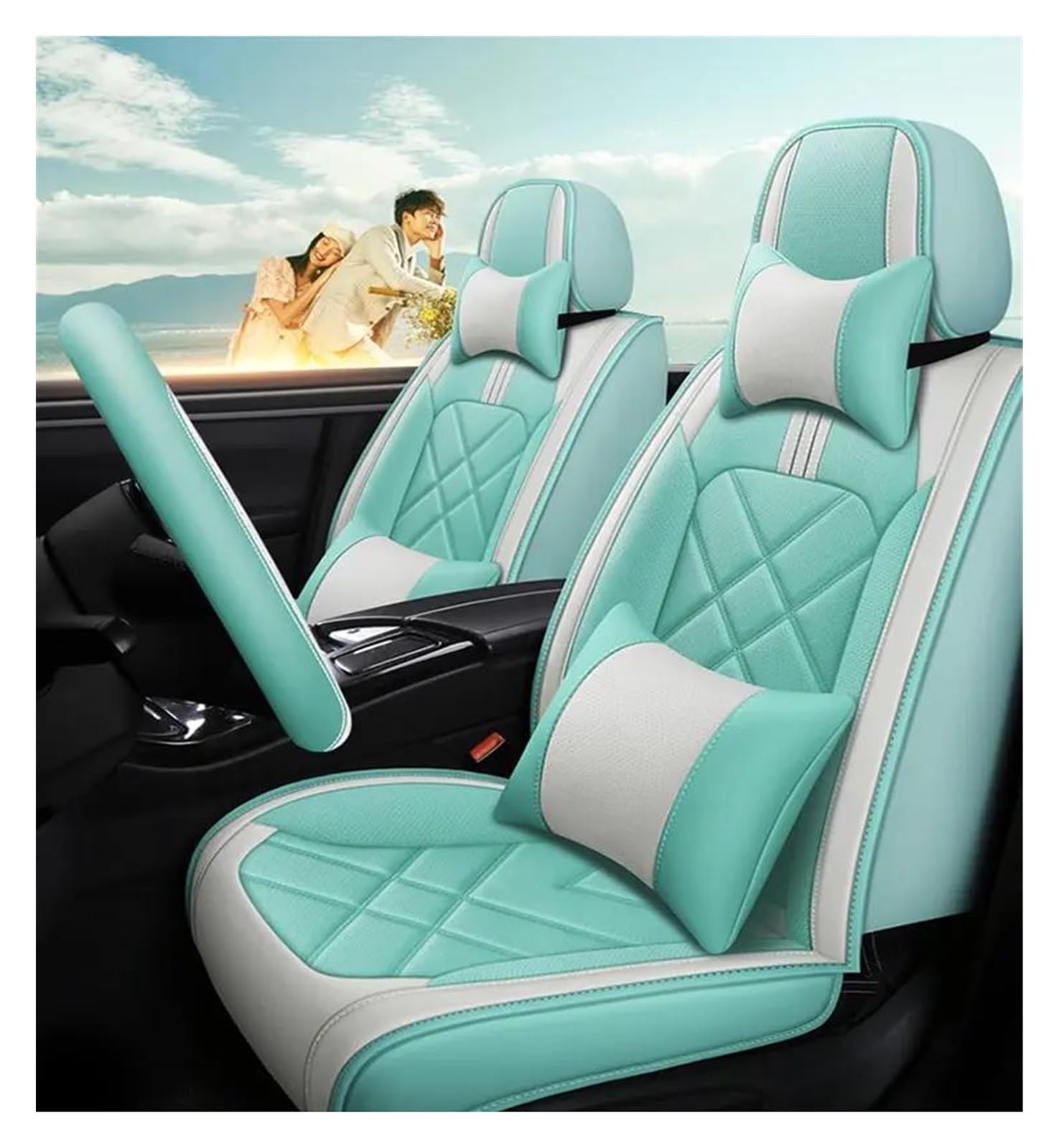 DZSQEGBX Autositzbezüge Autositzbezug Aus Leder Autozubehör Für Chrysler Alle Modelle Für 300c 300 300m Für Espe Für Cirrus Für Daytona Car-Styling Auto Sitzschoner(Green Pillow) von DZSQEGBX