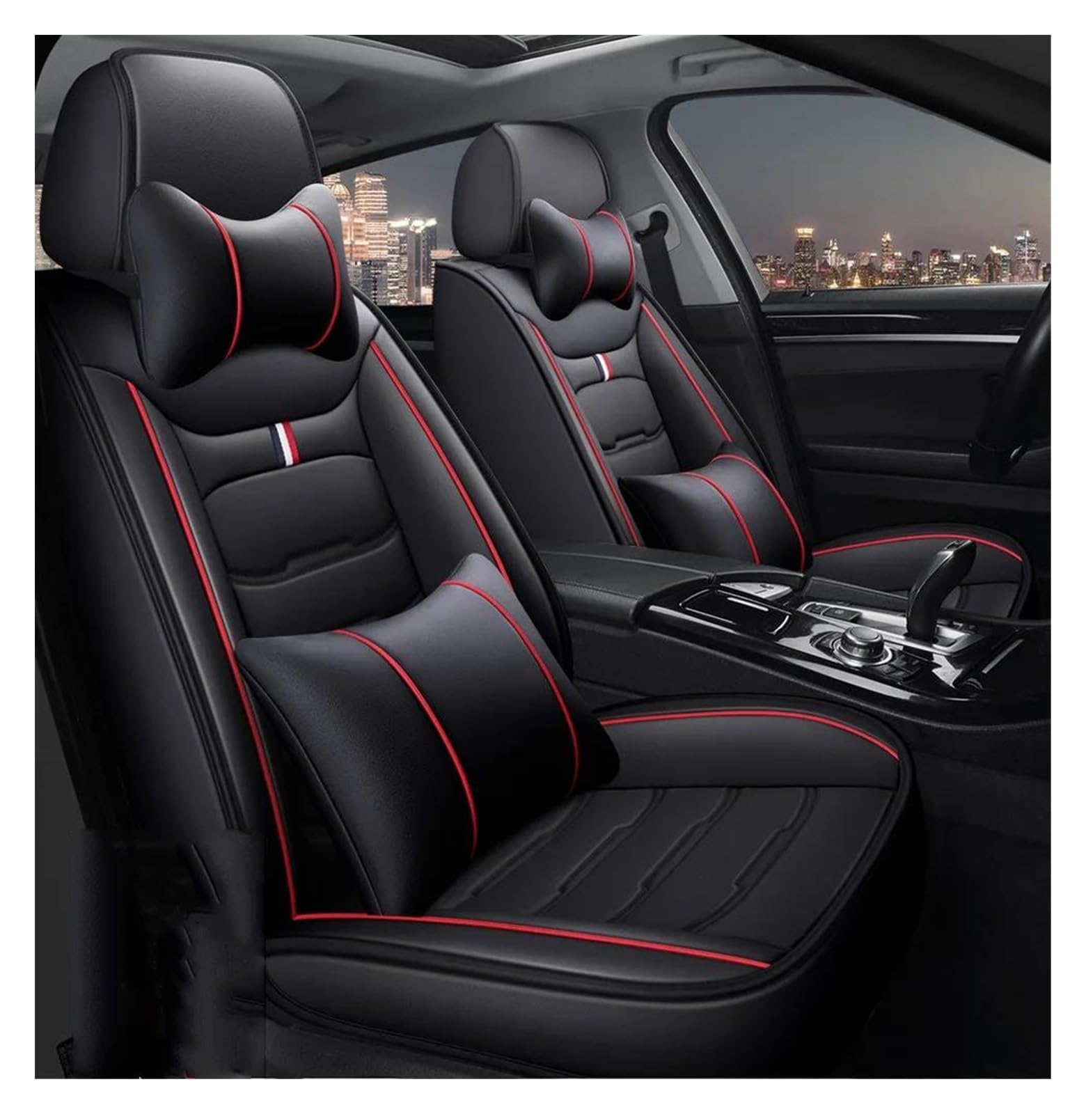 DZSQEGBX Autositzbezüge Autositzbezug Für SEAT Alle Automodelle Für Leon Für Arona Für Ateca Für Tarraco Für Ibiza Für Alhambra Autozubehör Innenausstattung Auto Sitzschoner(Luxury Black Red 5 Seat) von DZSQEGBX