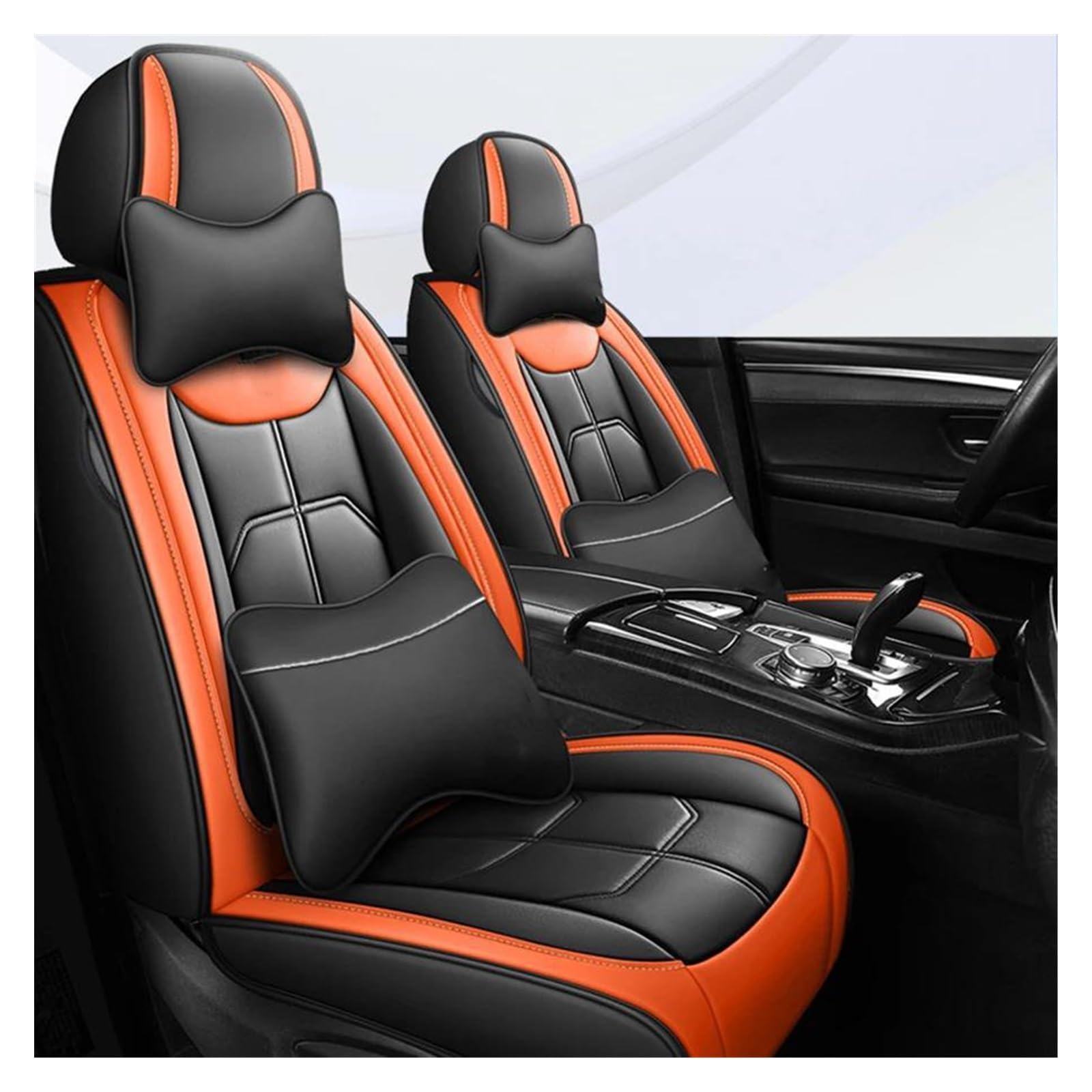 DZSQEGBX Autositzbezüge Autositzbezug Für Toyota Für Corolla Für Yaris Für Prius Für Vios Für Kluger Für Sequoia Für Rush Für Avalon Für Avanza Autositzkissen Auto Sitzschoner(Luxury Black Orange) von DZSQEGBX