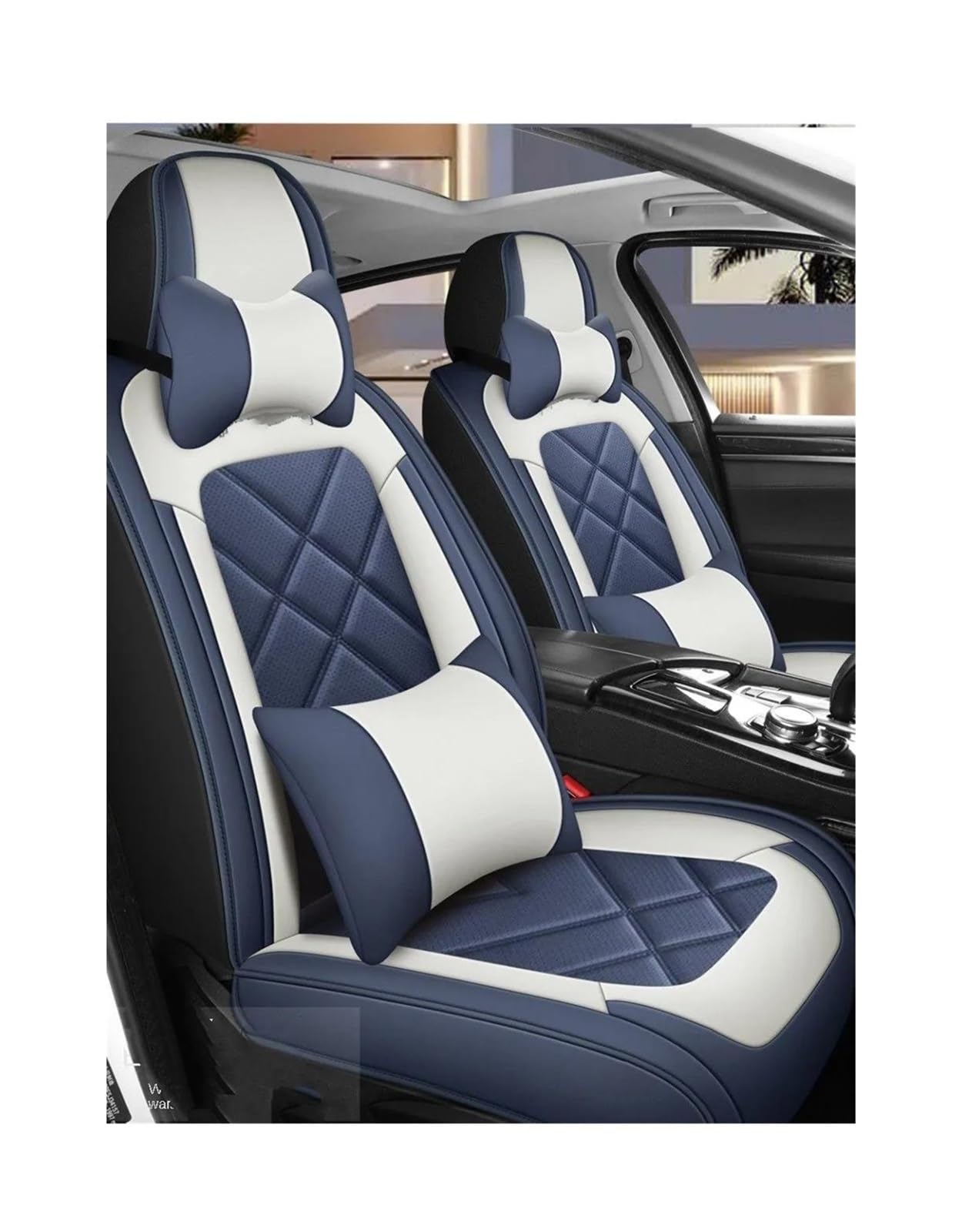 DZSQEGBX Autositzbezüge Autositzbezug Leder Für Prius Für Camry Für Corolla Für Highlander Für Alphard Rav4 Autositzbezüge Protektoren Auto Sitzschoner(Blue Pillow) von DZSQEGBX