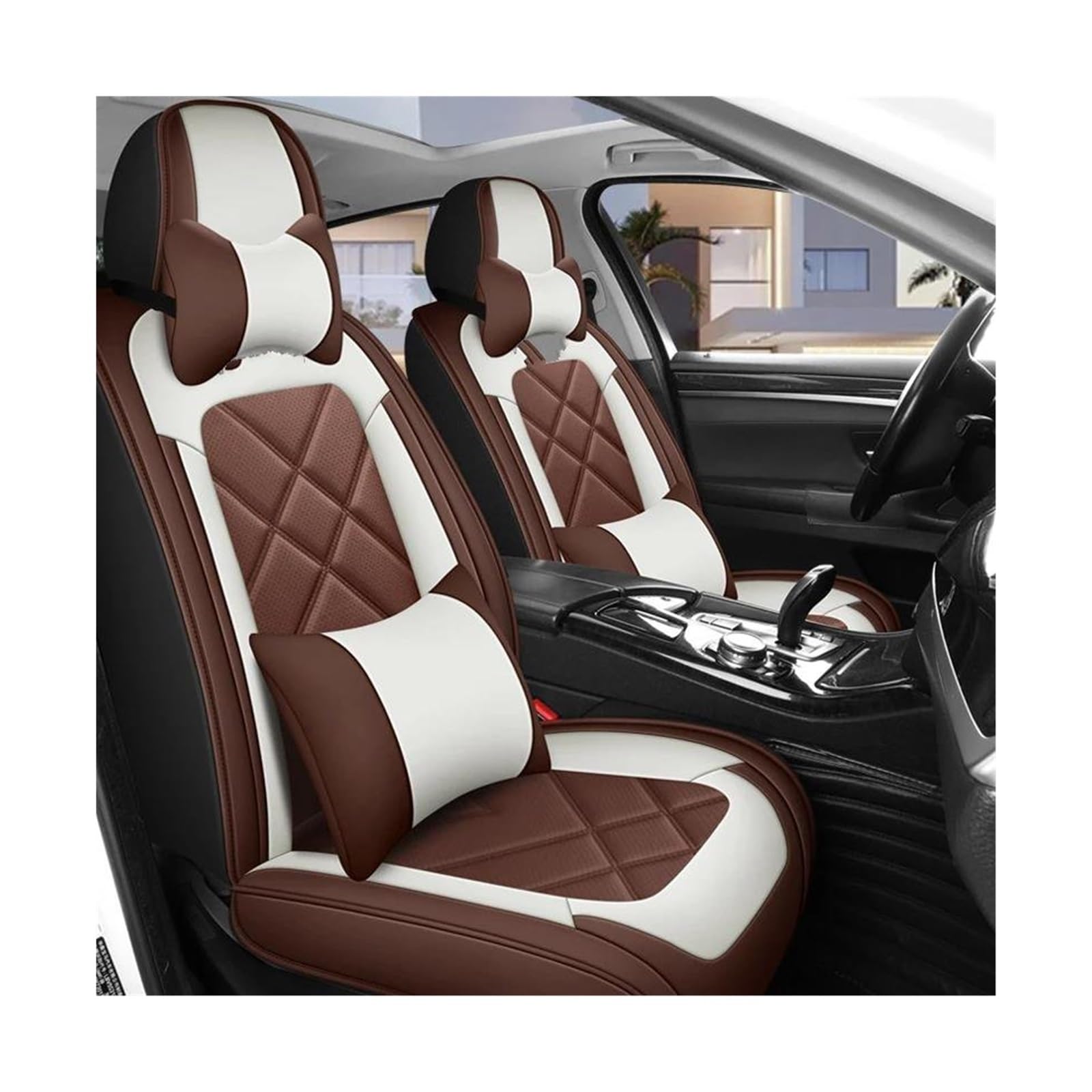 DZSQEGBX Autositzbezüge Autositzbezug Leder Für Toyota Alle Modelle Für Land Cruiser Für Prado Für Yaris Für Venza Sitzbezüge Set Auto Sitzschoner(Brown Pillow) von DZSQEGBX