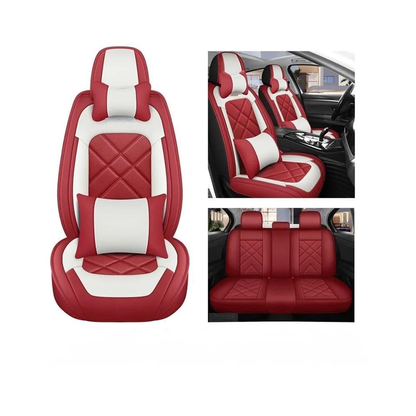 DZSQEGBX Autositzbezüge Autositzbezug Leder Für Toyota Alle Modelle Für Land Cruiser Für Prado Für Yaris Für Venza Sitzbezüge Set Auto Sitzschoner(Red Pillow) von DZSQEGBX