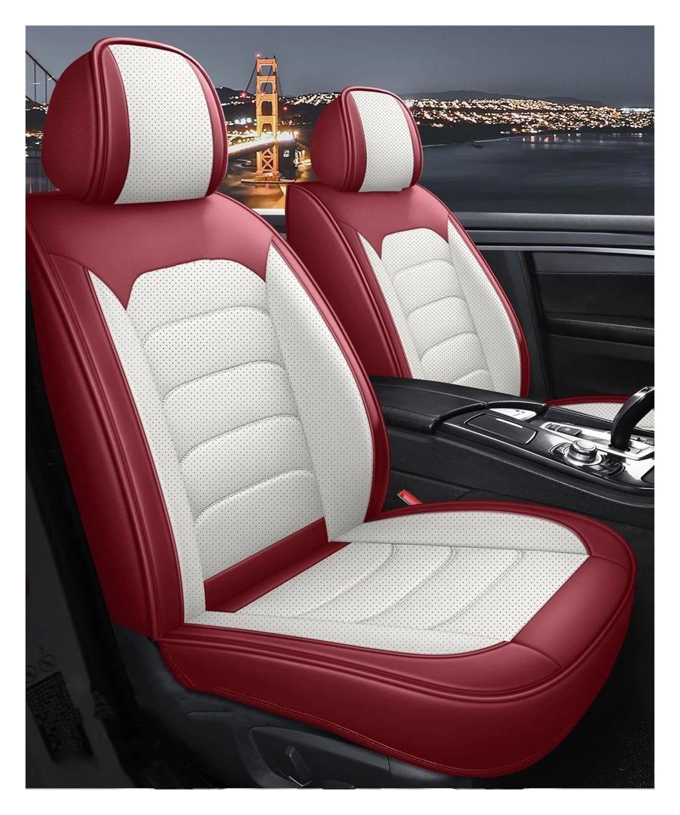 DZSQEGBX Autositzbezüge Autositzbezug Leder Für VW Für Variant UP Für Multivan Für Scirocco Für Magotan Für Phaeton Autositzkissen Auto Sitzschoner(White red) von DZSQEGBX