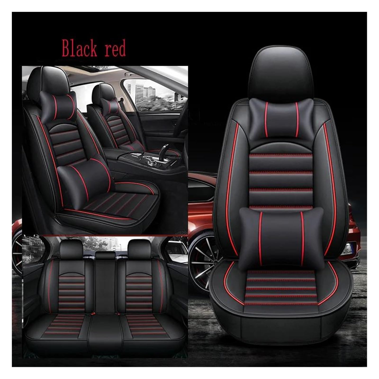 DZSQEGBX Autositzbezüge Autositzbezug Lederzubehör Für Chrysler 300c Für Sebring PT Für Cruiser Für Grand Für Voyager 300s Für Automobile Auto-Styling Auto Sitzschoner(Black Red Pillow) von DZSQEGBX