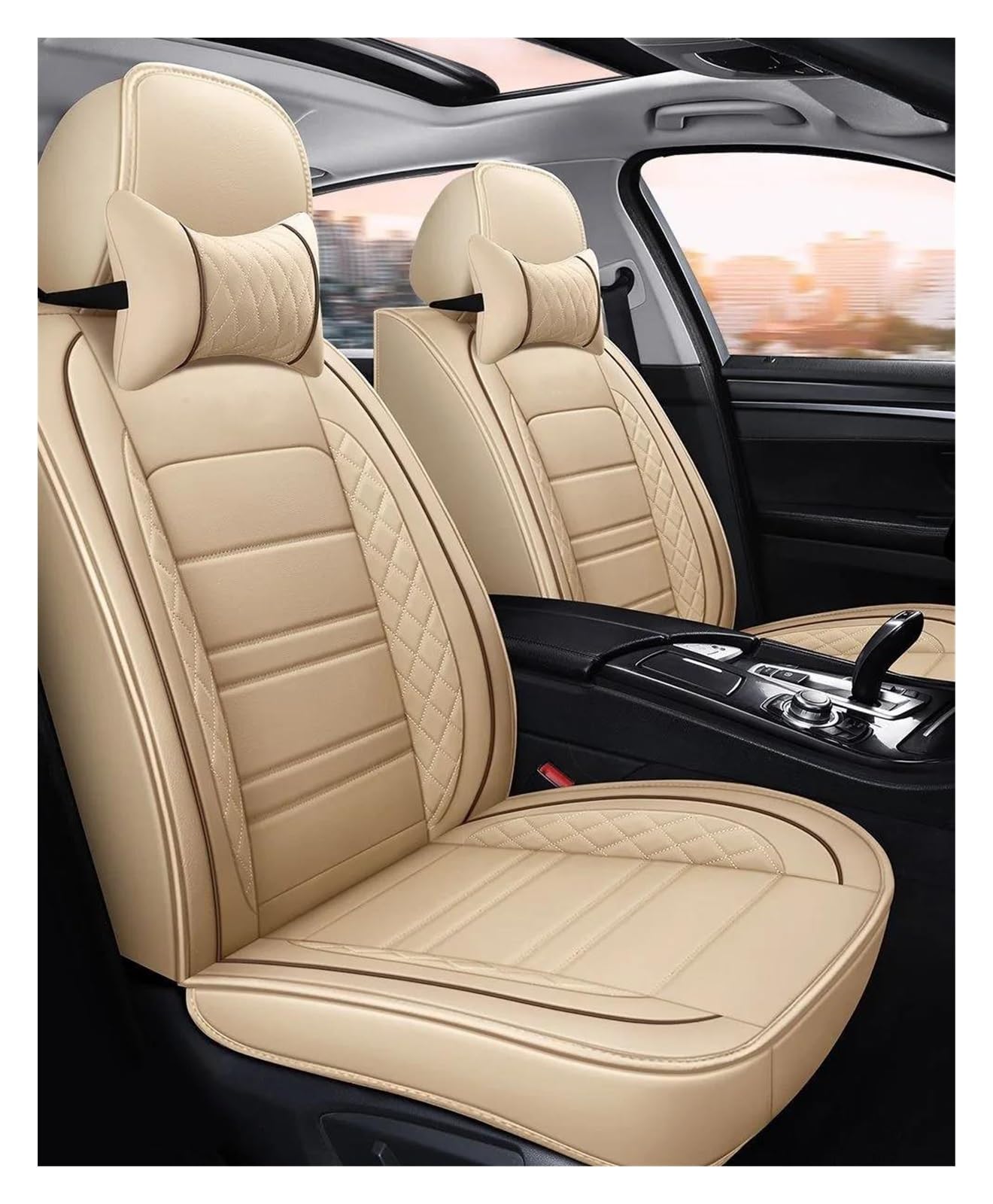 DZSQEGBX Autositzbezüge Autositzbezug Lederzubehör Für Skoda Alle Modelle Für Octavia Für Rapid Für Superb Für Fabia Für Kodiaq Für Yeti Für KAROQ Für KAMIQ Auto Sitzschoner(Beige Pillow) von DZSQEGBX