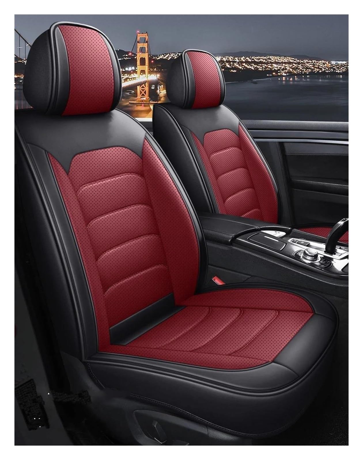 DZSQEGBX Autositzbezüge Autositzschutz Für Hummer Für H2 H3 Autositzbezug Leder Auto Styling Autozubehör Auto Sitzschoner(Schwarz Rot) von DZSQEGBX