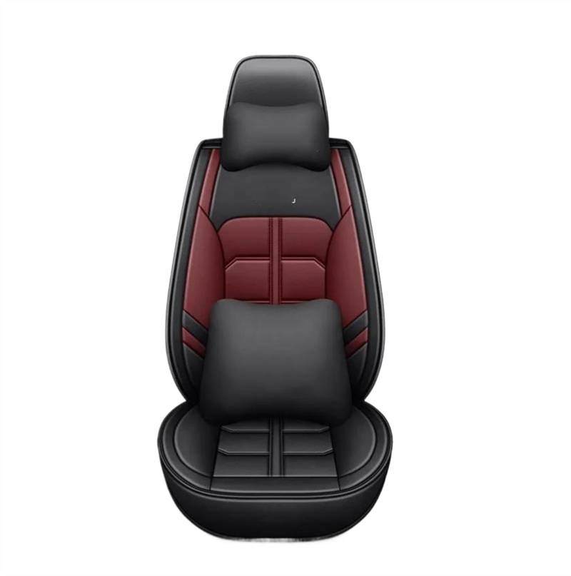 DZSQEGBX Autositzbezüge Autositzschutz Für Nissan Alle Modell Für Patrol Für Paladin Für SYLPHY Für Livina Für Altima Autositzbezug Aus Leder Auto Sitzschoner(Black red Pillows) von DZSQEGBX