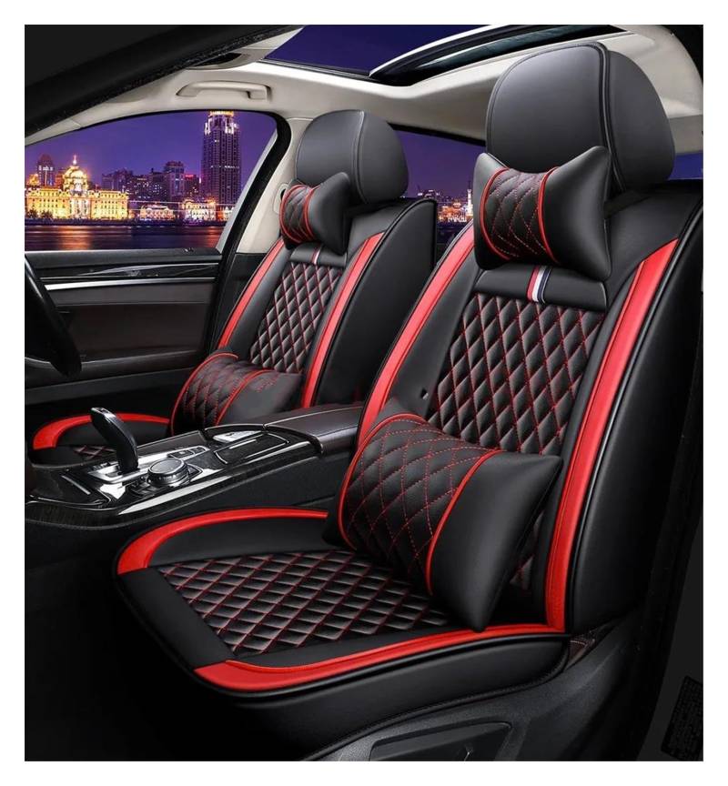 DZSQEGBX Autositzbezüge Für Alle Automodelle Für Q5 Q2 Q3 Q6 Q7 Q8 S1 S4 S5 S6 SQ5 RS3 Universal Autositzbezug Innenzubehör Kunstleder Auto Sitzschoner(Luxury Black Red) von DZSQEGBX