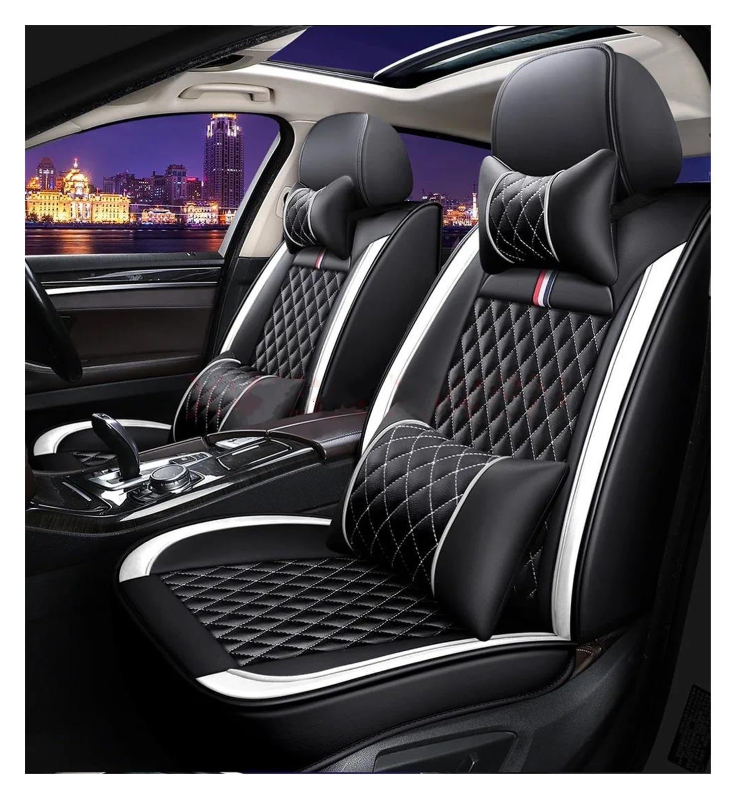 DZSQEGBX Autositzbezüge Für Alle Automodelle Für Q5 Q2 Q3 Q6 Q7 Q8 S1 S4 S5 S6 SQ5 RS3 Universal Autositzbezug Innenzubehör Kunstleder Auto Sitzschoner(Luxury Black White) von DZSQEGBX