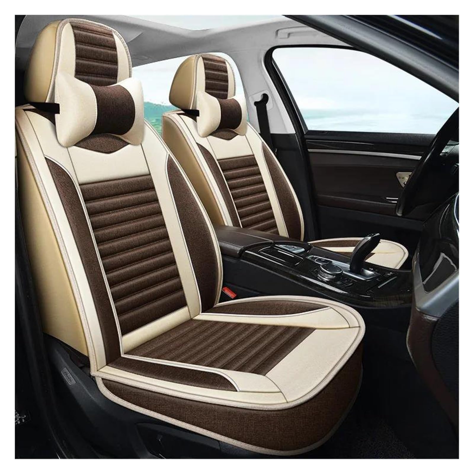 DZSQEGBX Autositzbezüge Für Alle Modelle Für Captur Für Logan Für Kadjar Für Trafic Für Scenic Für Armlehne Für Megane Autositzbezug Leinenfaser Auto Sitzschoner(Brown Pillow) von DZSQEGBX