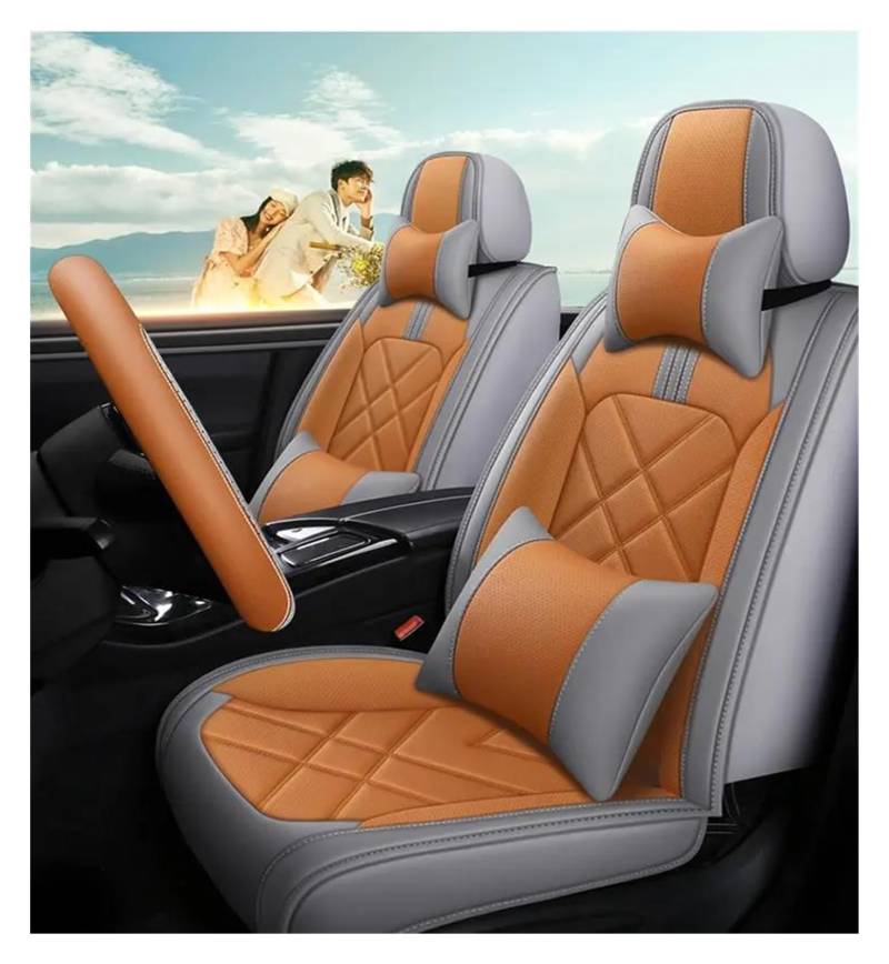 DZSQEGBX Autositzbezüge Für Citroen Alle Modelle Für Aircross C4 Für Picasso Für C4 C6 C5 C4 C2 Für C-Elysee Für C-Triomphe Leder Autositzbezug Auto-Styling Auto Sitzschoner(Orange Pillow) von DZSQEGBX