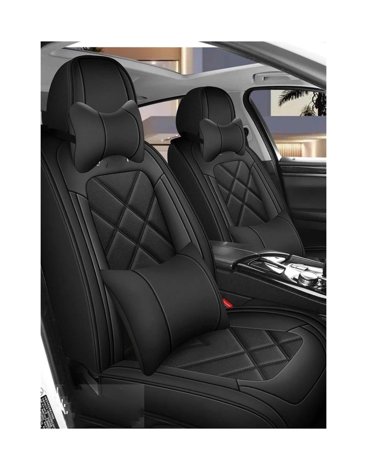 DZSQEGBX Autositzbezüge Für Mitsubishi Alle Modelle Für Outlander Für Pajero Für Grandis ASX Für Pajero Sport Für Lancer Für Galant Für Lancer-ex Autositzbezug Leder Auto Sitzschoner(Black Pillow) von DZSQEGBX