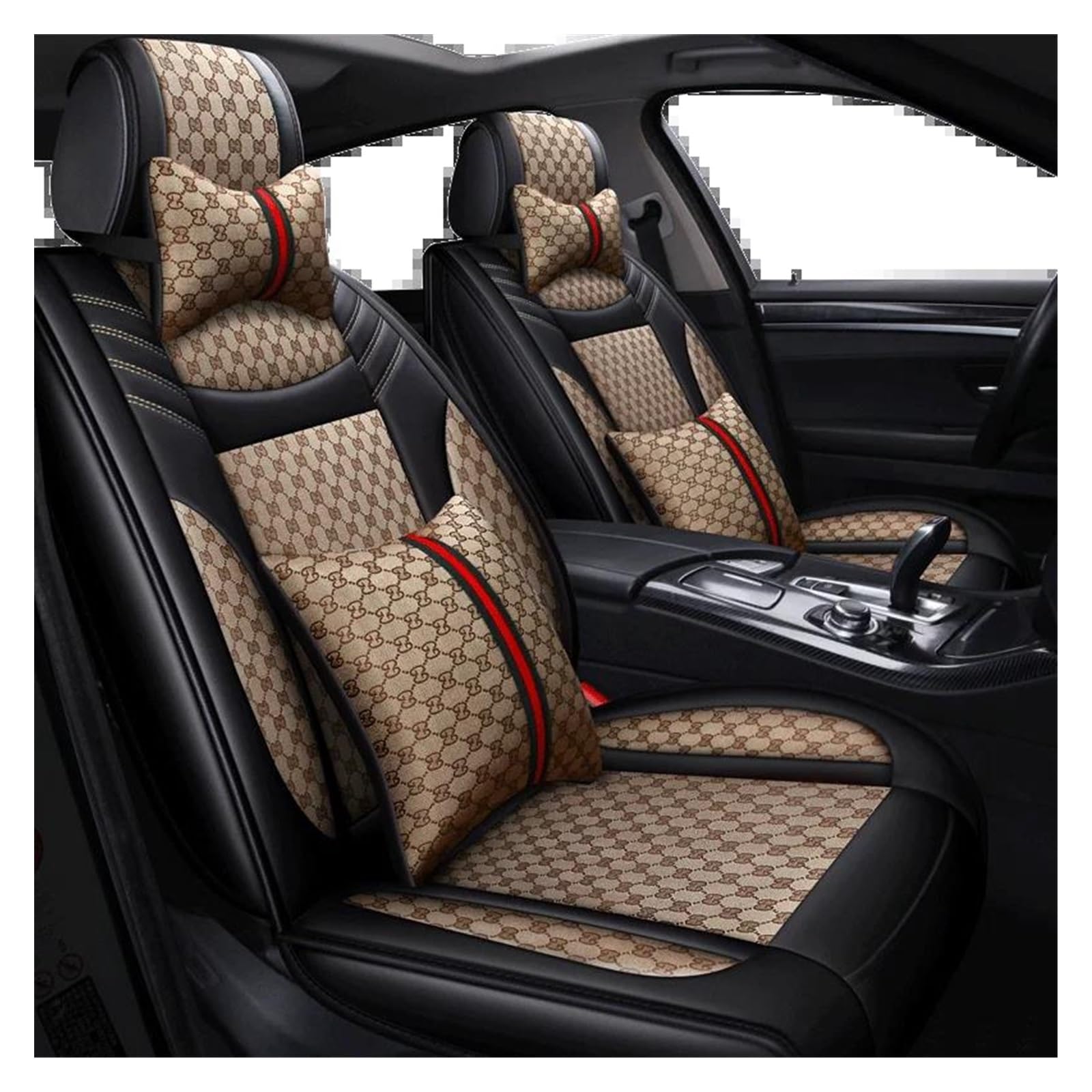 DZSQEGBX Autositzbezüge Für Opel Alle Modelle Für Astra Gh Für Antara Für Vectra Bc Für Zafira Ab Leder Autositzbezug Autozubehör Car-Styling 5 Sitze Auto Sitzschoner(Black Beige Pillow) von DZSQEGBX