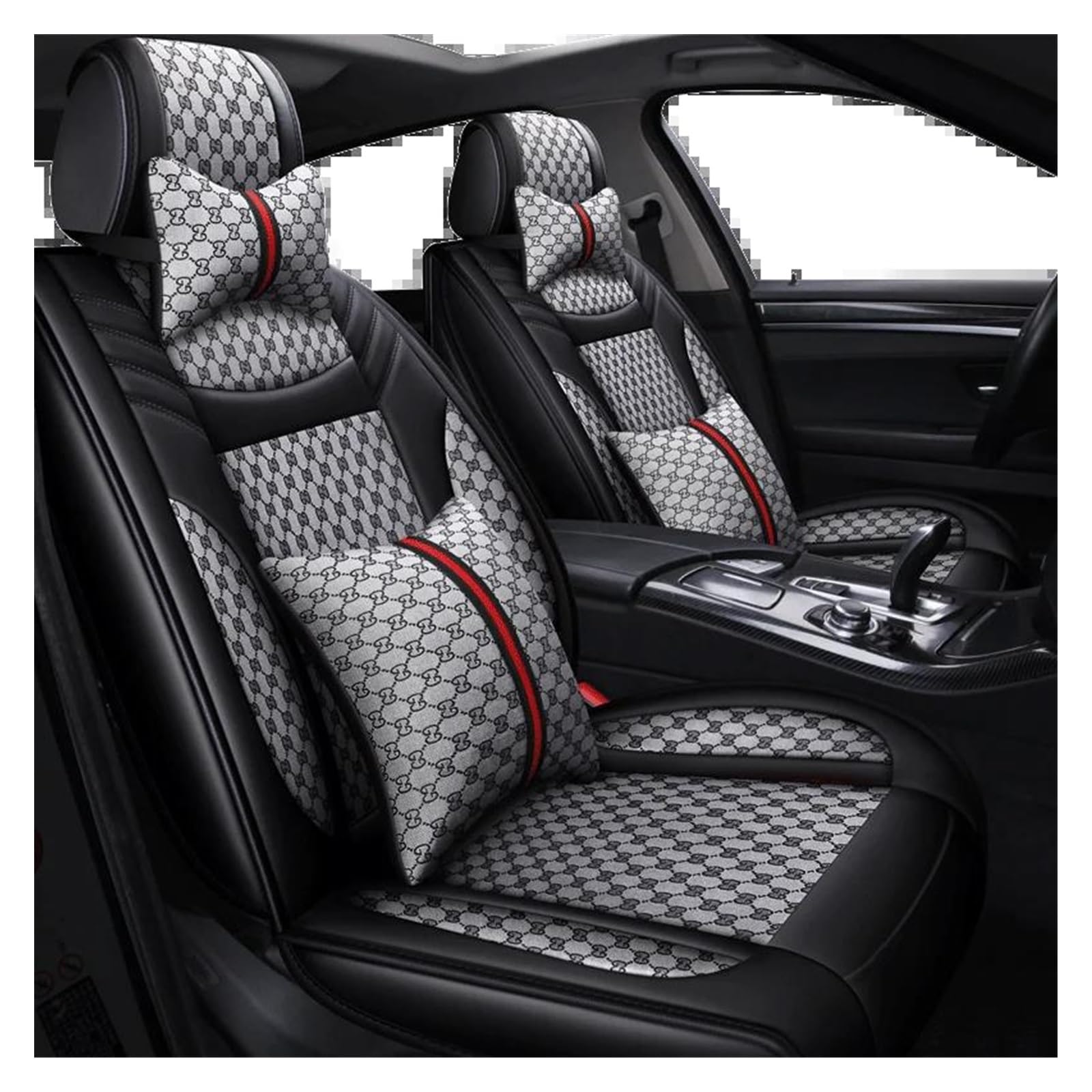 DZSQEGBX Autositzbezüge Für Opel Alle Modelle Für Astra Gh Für Antara Für Vectra Bc Für Zafira Ab Leder Autositzbezug Autozubehör Car-Styling 5 Sitze Auto Sitzschoner(Black Grey Pillow) von DZSQEGBX