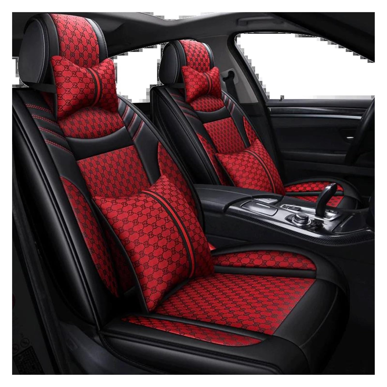 DZSQEGBX Autositzbezüge Für Opel Alle Modelle Für Astra Gh Für Antara Für Vectra Bc Für Zafira Ab Leder Autositzbezug Autozubehör Car-Styling 5 Sitze Auto Sitzschoner(Black Red Pillow) von DZSQEGBX