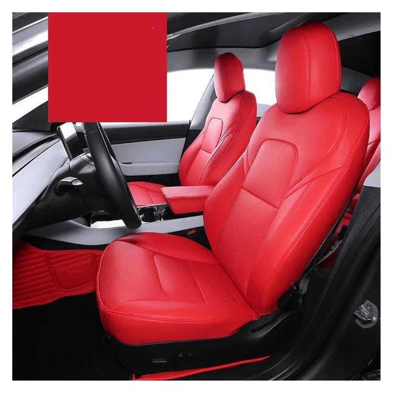 DZSQEGBX Autositzbezüge Für Tesla Für Modell 3 Y Sitzbezug Leder OEM Design Full Surround Auto Modifizierte Innenausstattung Auto Sitzschoner(Rot) von DZSQEGBX