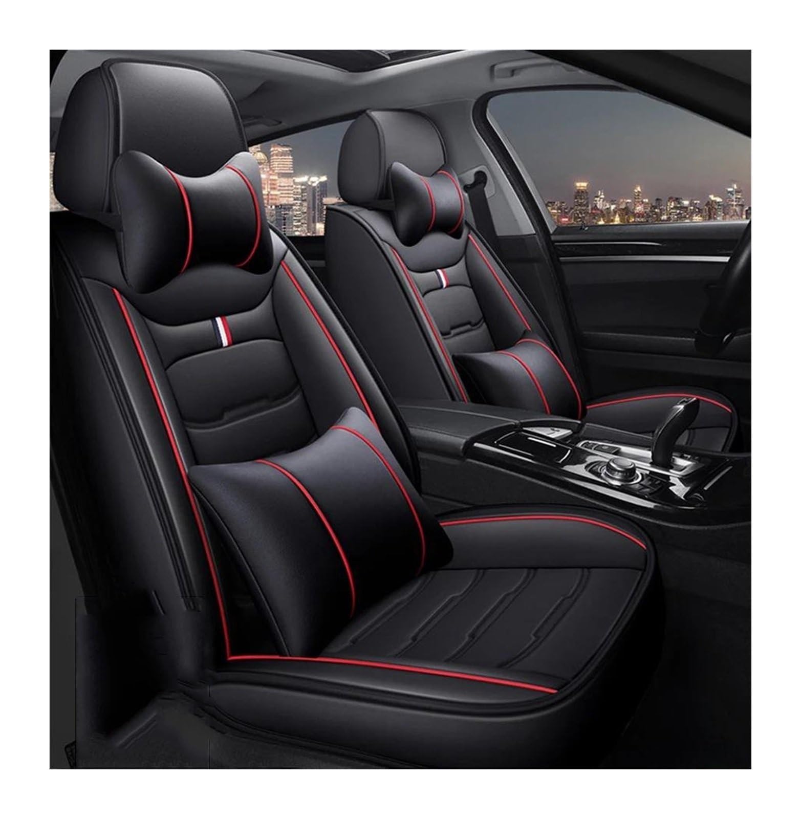 DZSQEGBX Autositzbezüge Leder Auto Sitzbezug Auto Zubehör Für Captur Für Logan Für Kadjar Für Trafic Für Scenic Armlehne Für Megane Auto Sitzschoner(Black Red2) von DZSQEGBX