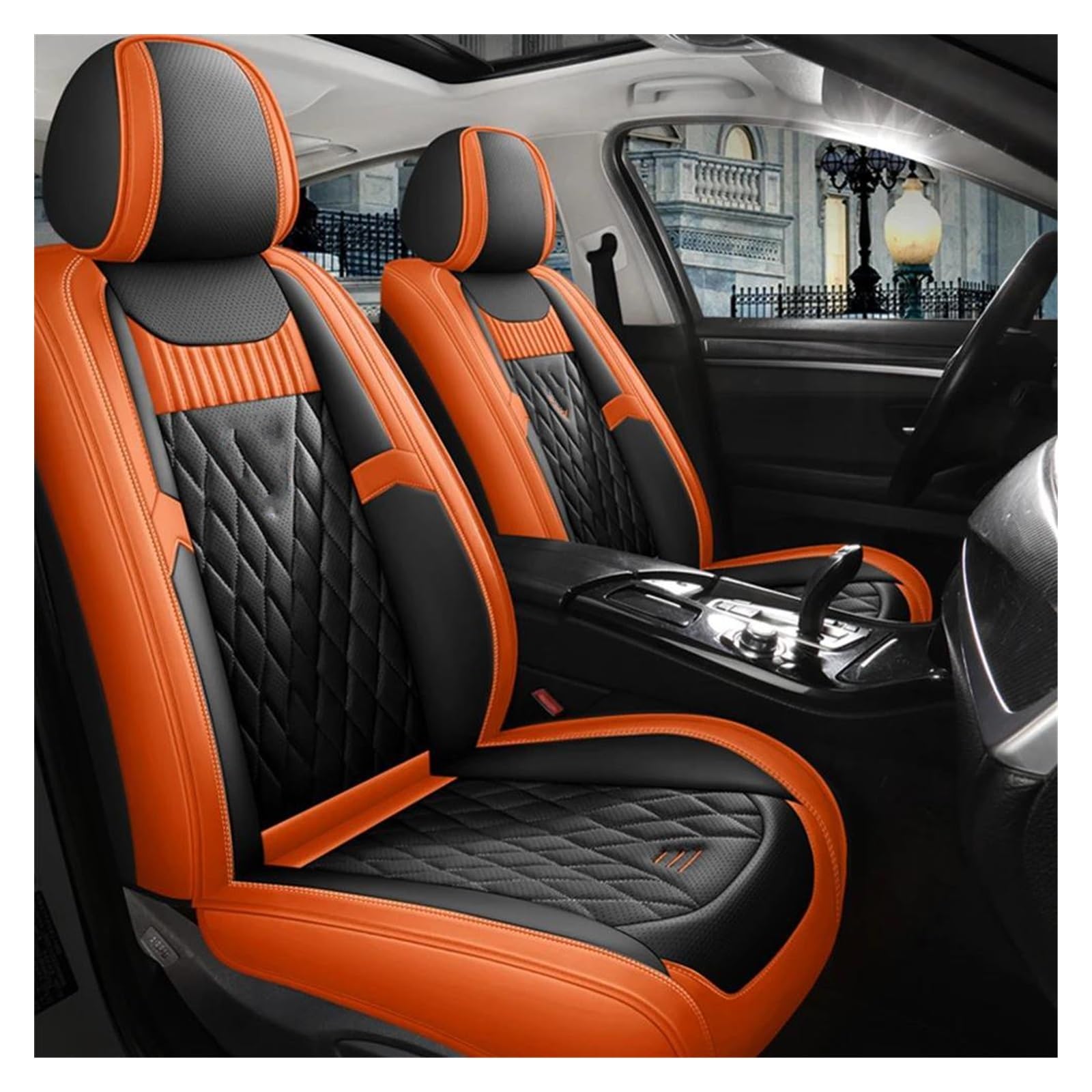 DZSQEGBX Autositzbezüge Leder-Autositzbezüge Für Kadjar Für Logan 2 Für Duster Für Arkana Für Kangoo Fahrzeugteile Autositzschutz Auto Sitzschoner(Black Orange) von DZSQEGBX