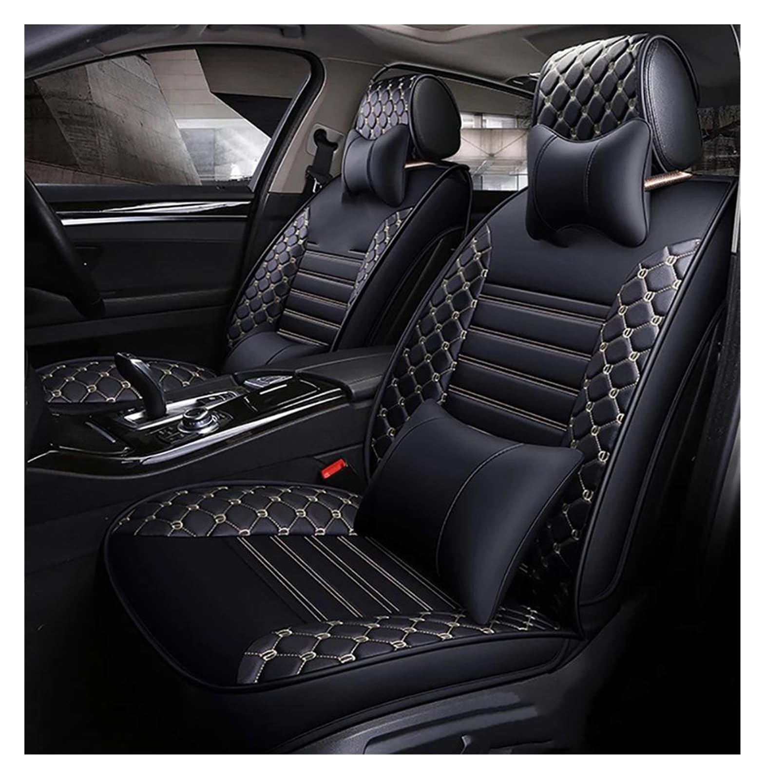 DZSQEGBX Autositzbezüge Leder Autositzbezüge Für Skoda Für Octavia A5 Rs 2 A7 Rs Für Superb 2 3 Für Kodiaq Für Fabia 3 Für Yeti Zubehör Auto-Styling Auto Sitzschoner(Black White Pillow) von DZSQEGBX