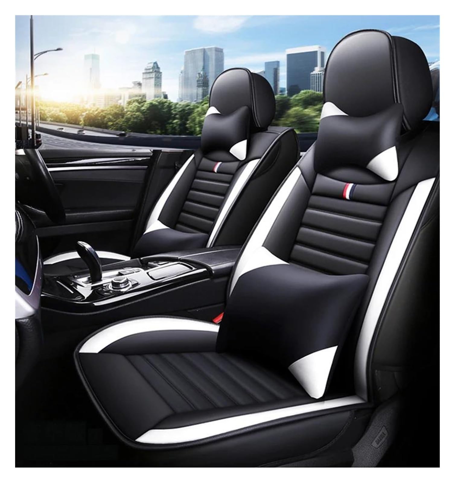 DZSQEGBX Autositzbezüge Universal Auto Sitz Abdeckung Für Toyota Für Avensis Für T25 Auto Zubehör Innen Details Alle Auto Modell Sitz Schutz Abdeckung Auto Sitzschoner(Luxury Black White) von DZSQEGBX