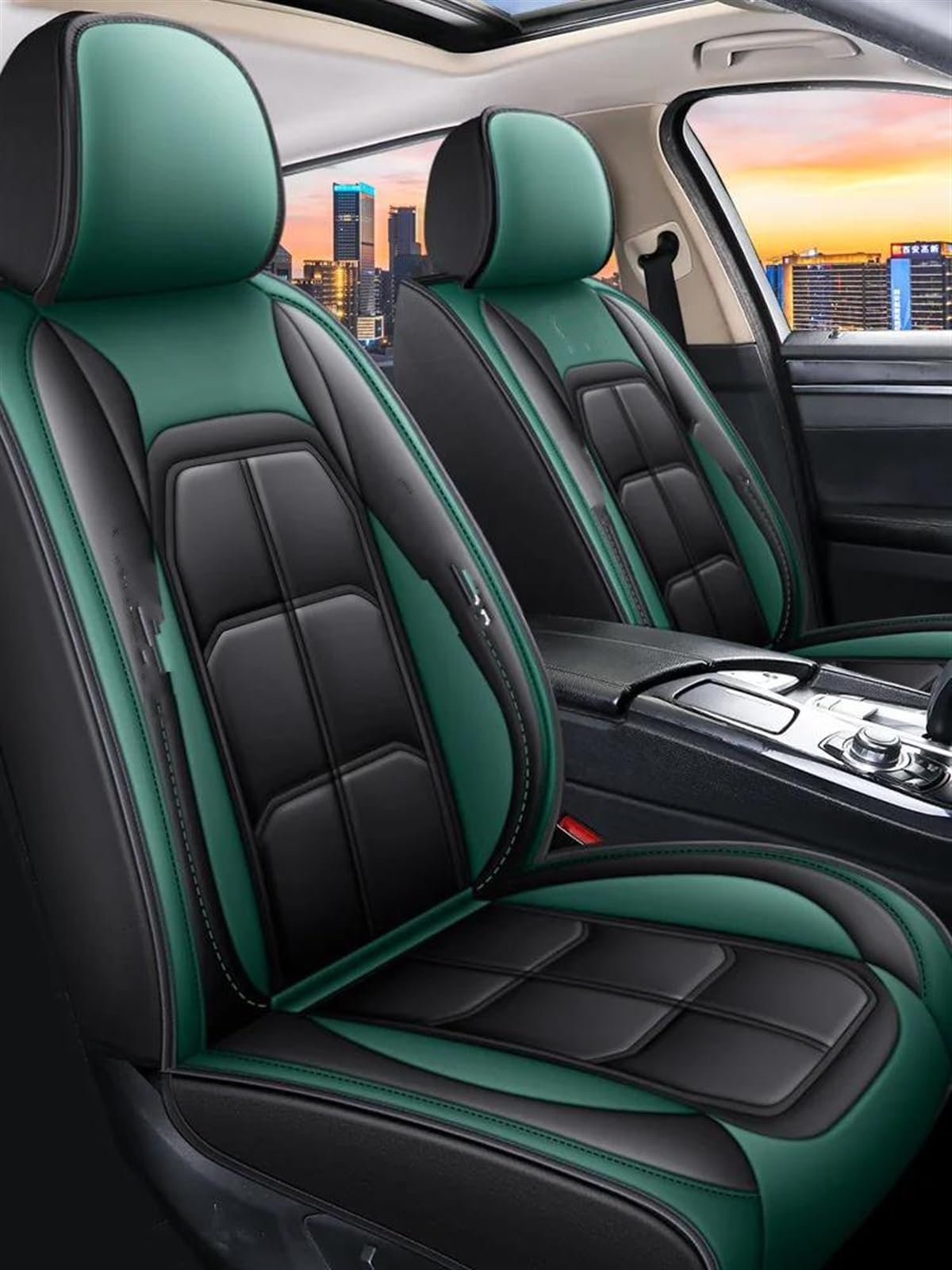 DZSQEGBX Autositzbezüge Universal Pu Leder Auto Sitz Abdeckung Für Scenic 2 Für Hilux Auto Zubehör Innen Details Sitz Protektoren Auto Sitzschoner(Grey Green Pillow) von DZSQEGBX