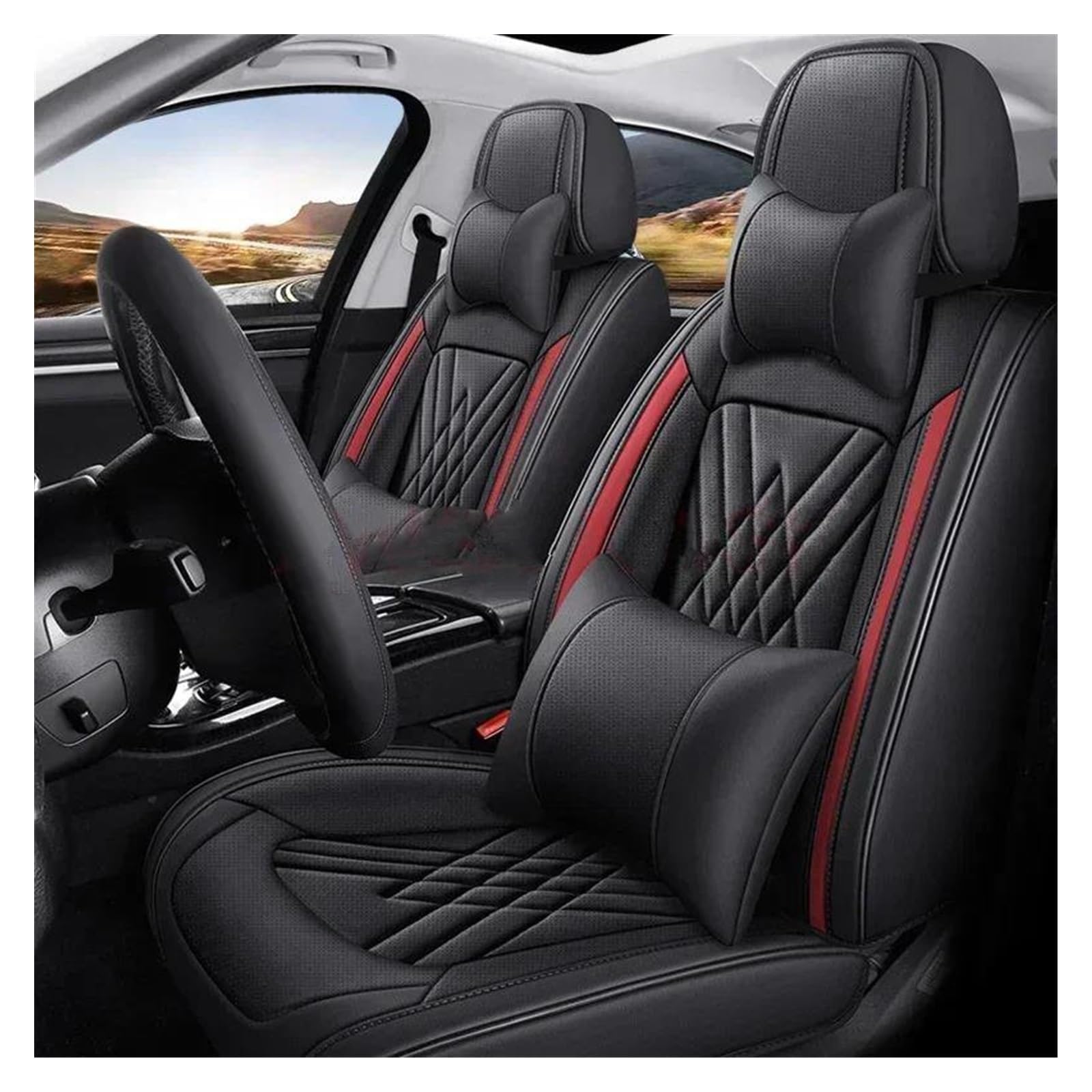 DZSQEGBX Autositzbezüge Universal Style 3D Autositzbezüge Für Jeep Für Grand Cherokee Innenzubehör Sitzschoner Sitzbezüge Set Auto Sitzschoner(Schwarz Rot) von DZSQEGBX