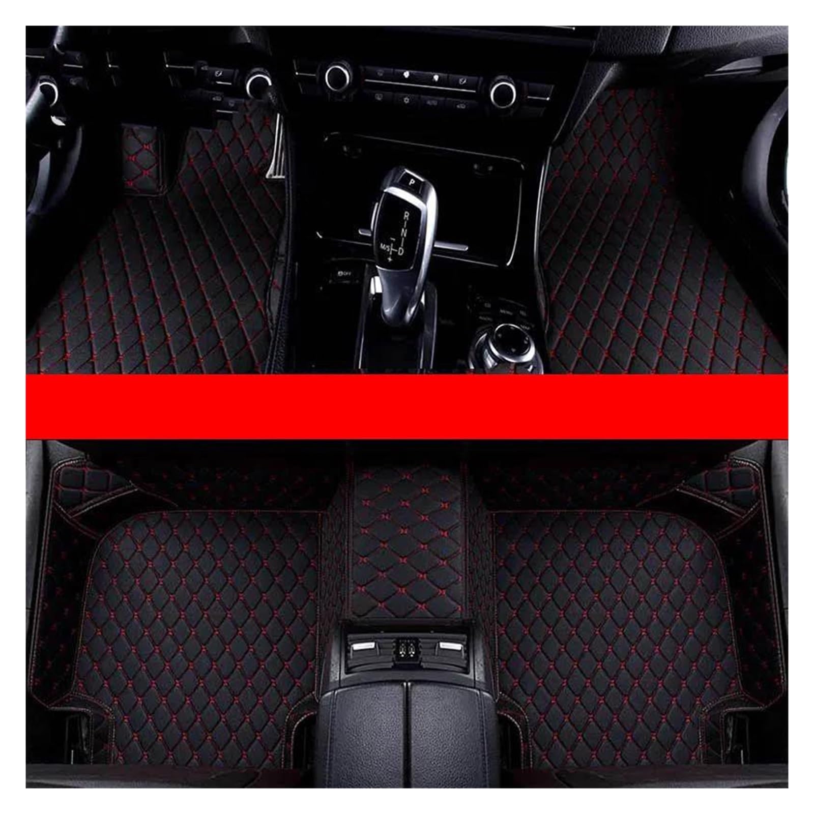 rutschfeste Fussmatten Für Jaguar Für XE 2015 2016 2017 2018 2019 2020 2021 2022 2023 2024 Custom Car Fußmatten Auto Zubehör Fuß Teppich Autofußmatten(Schwarz Rot) von DZSQGHGHJJ