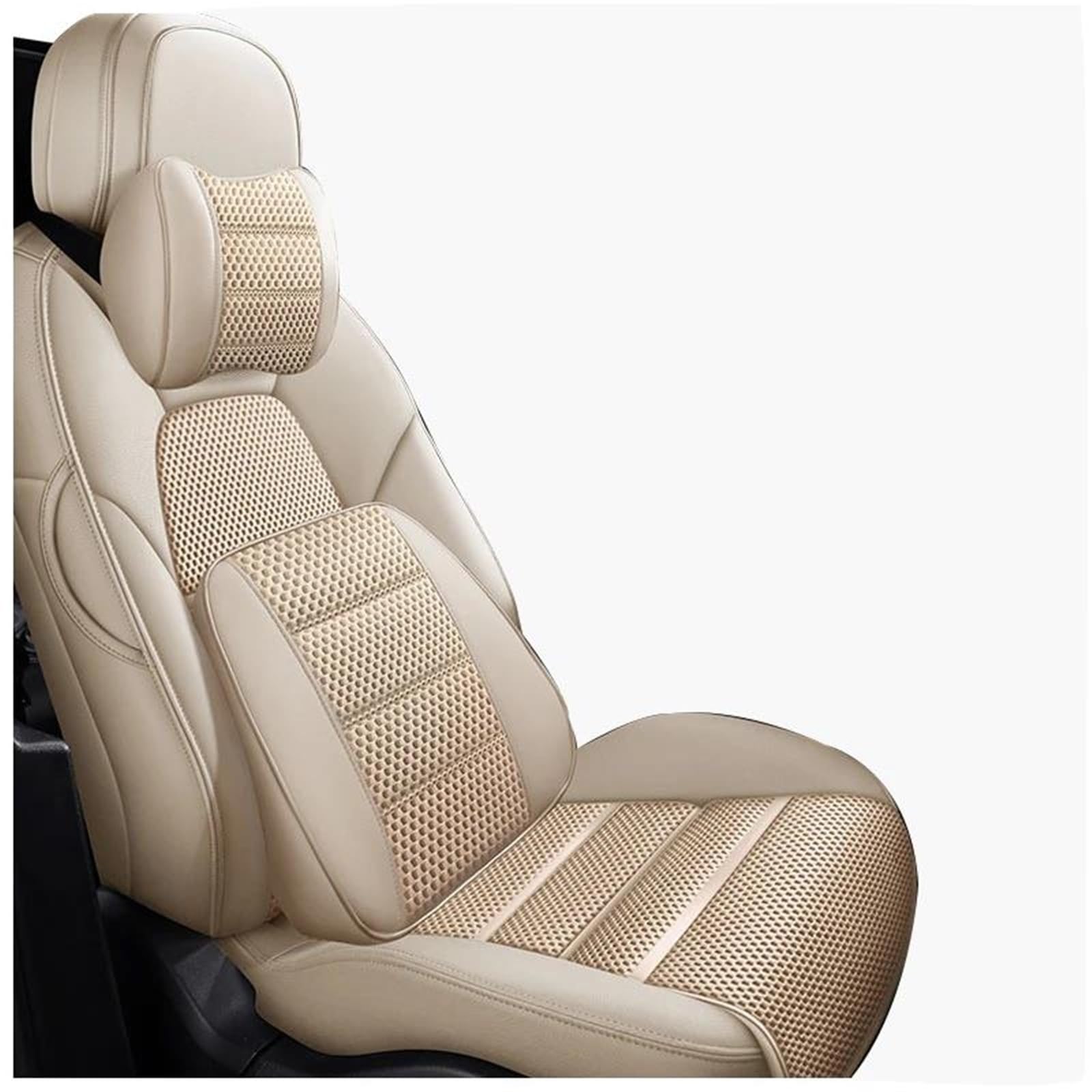 DZSQHDSAF Sitzbezüge Auto Auto Sitz Abdeckung Für G30 2018 2019 2020 Auto Zubehör Innen Vollen Satz Autos Custom Leder Sitzschoner Auto(Beige+Cushion) von DZSQHDSAF