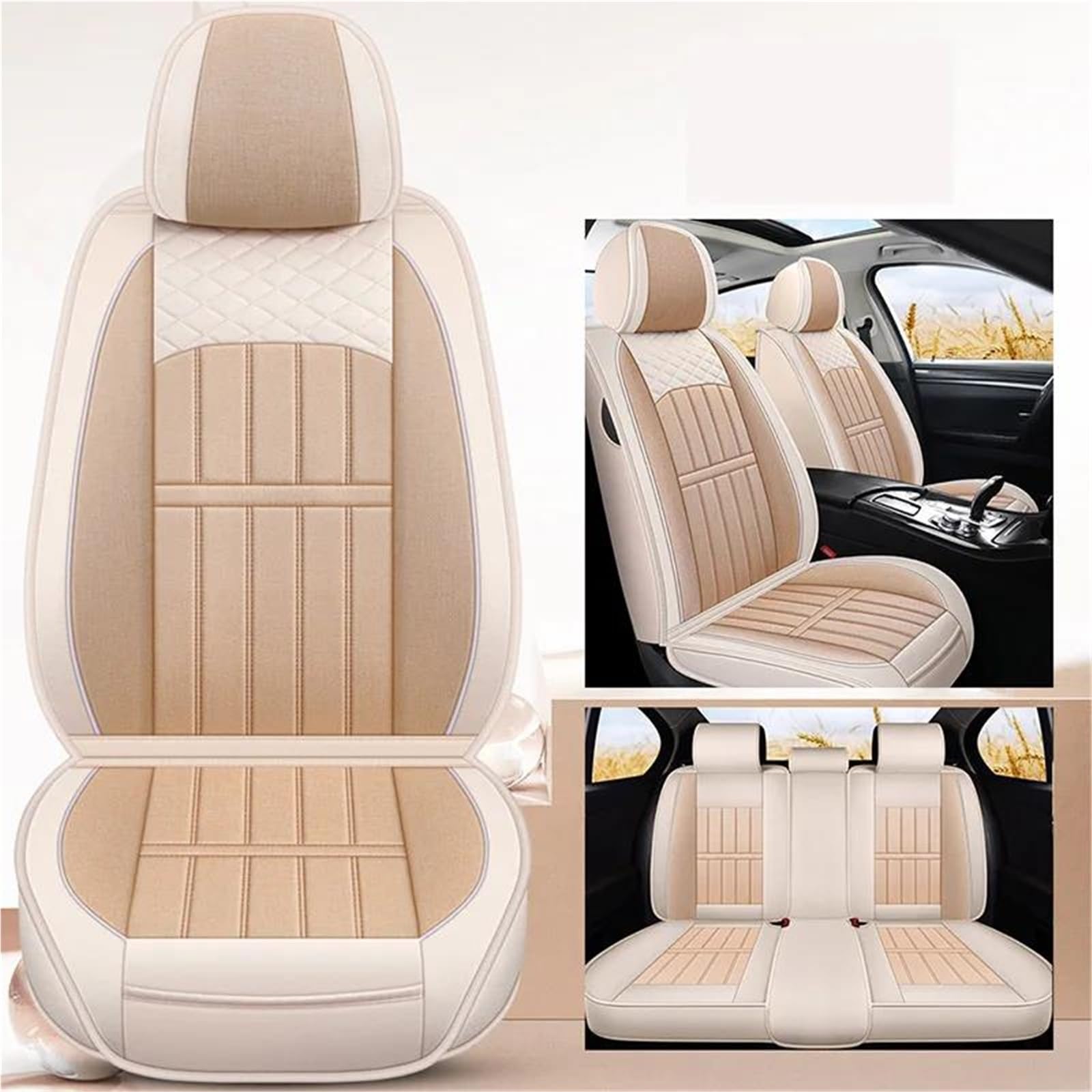 DZSQHDSAF Sitzbezüge Auto Autos Flachs Auto Sitz Abdeckung Für Accord 2003 2004 2005 2006 2007 Zubehör Innen Full Set Auto Sitzbezüge Auto sitzkissen Sitzschoner Auto(Beige) von DZSQHDSAF