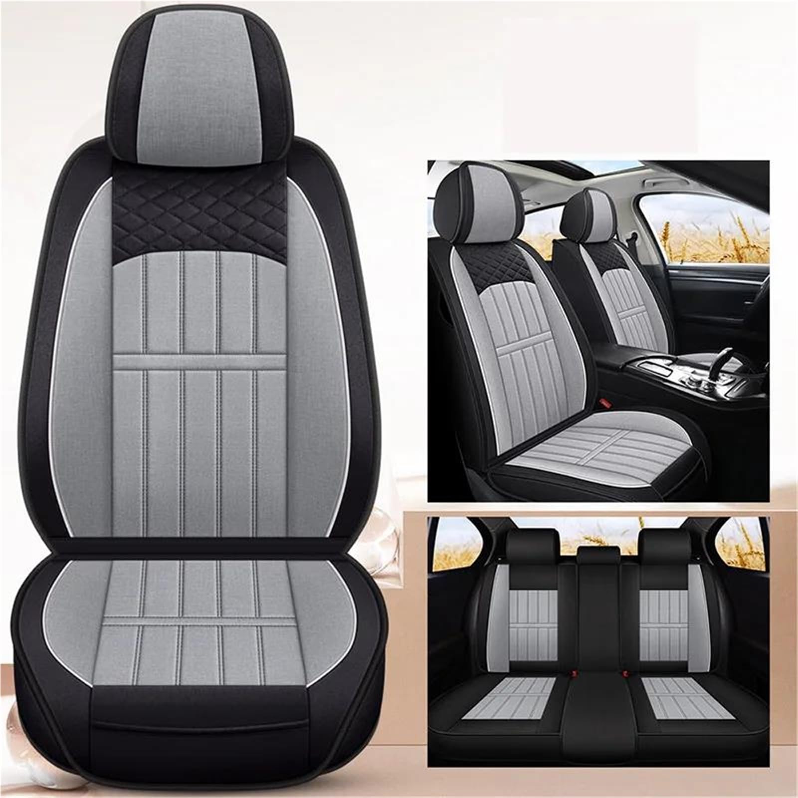 DZSQHDSAF Sitzbezüge Auto Autos Flachs Auto Sitz Abdeckung Für Dodge Für Caliber Zubehör Innen Full Set Auto Sitzbezüge Auto Sitzkissen Sitzschoner Auto(Grey) von DZSQHDSAF