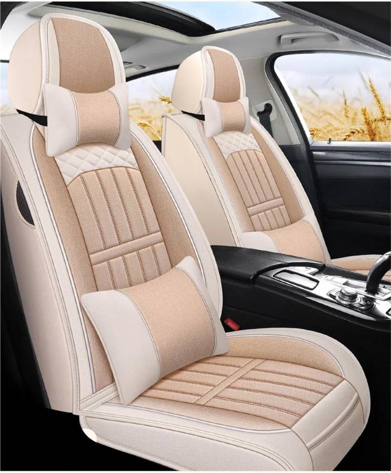 DZSQHDSAF Sitzbezüge Auto Autos Flachs Auto Sitz Abdeckung Für Opel Für Astra j Zubehör Innen Full Set Auto Sitzbezüge Auto Sitzkissen Sitzschoner Auto(Beige+Cushion) von DZSQHDSAF